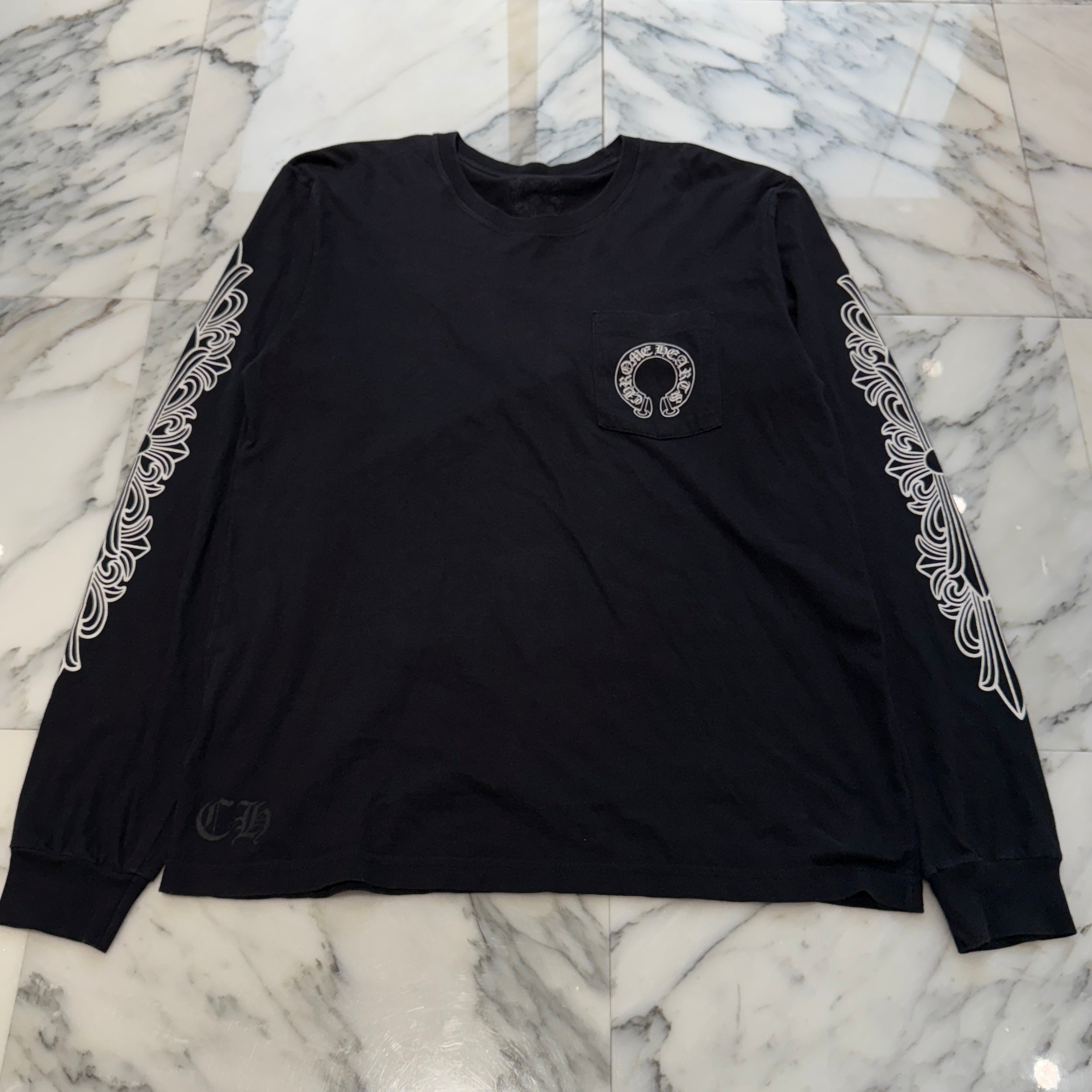 CHROME HEARTS Floral Cross Horseshoe Long Sleeve Tee Size L クロムハーツ フローラルクロス ホースシュー ロングスリーブ Tシャツ サイズL