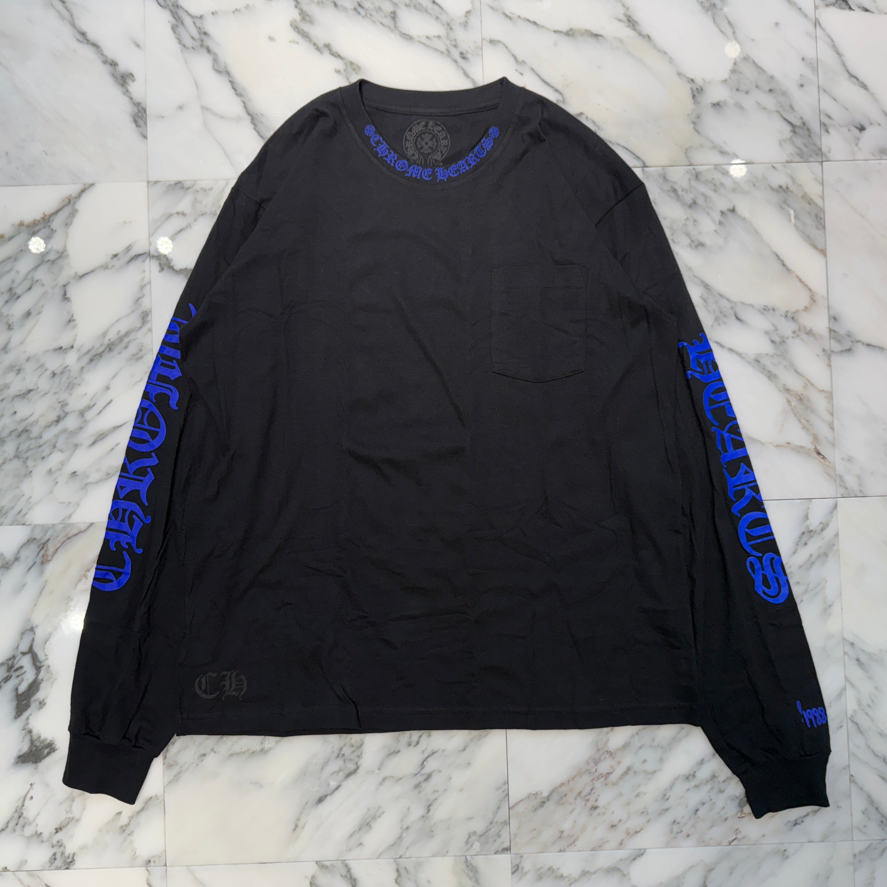 CHROME HEARTS 2024AW Old English Neck Logo Neon Blue Long Sleeve Tee Size L クロムハーツ オールドイングリッシュネックロゴネオンブルーロングスリーブTシャツ サイズL