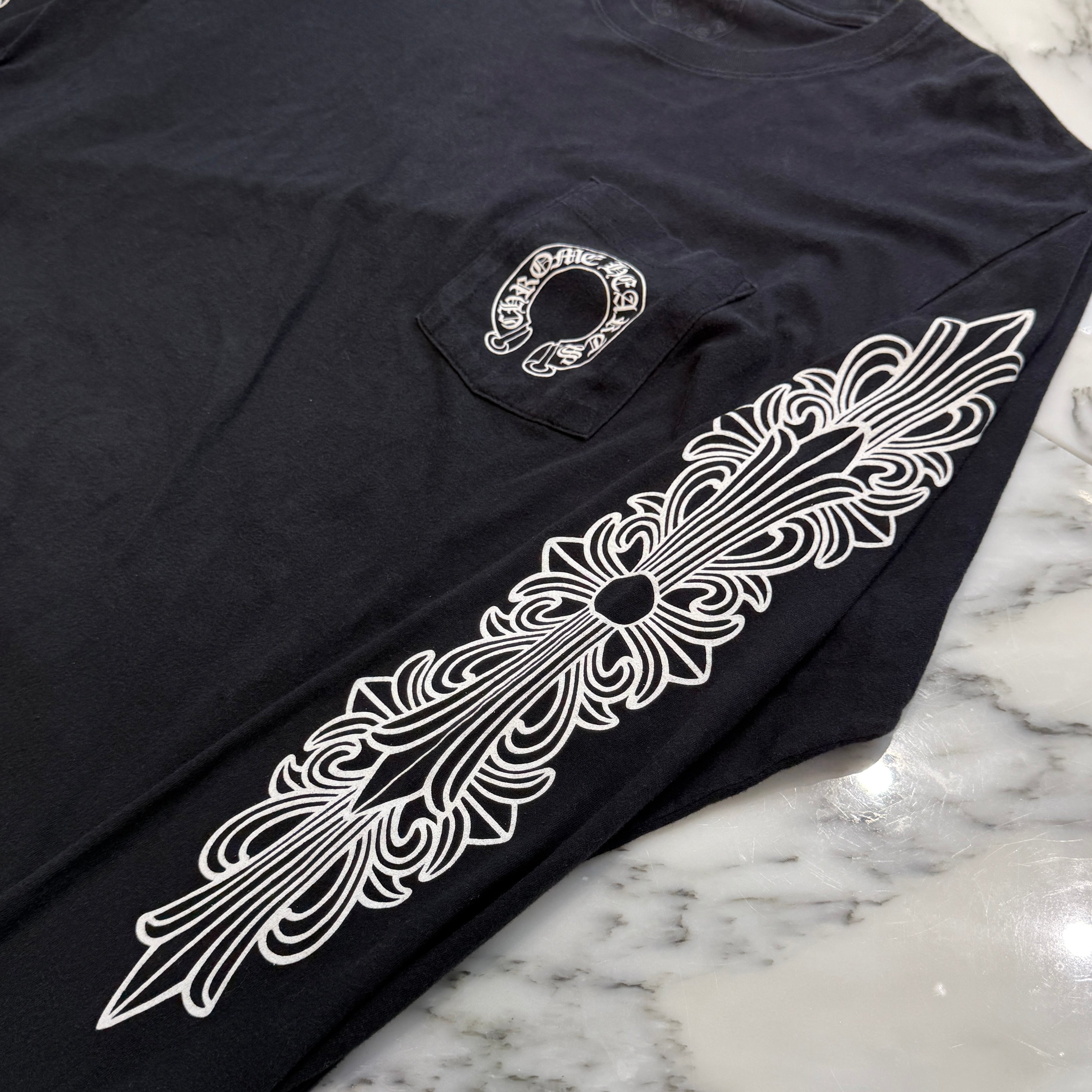 CHROME HEARTS Floral Cross Horseshoe Long Sleeve Tee Size L クロムハーツ フローラルクロス ホースシュー ロングスリーブ Tシャツ サイズL