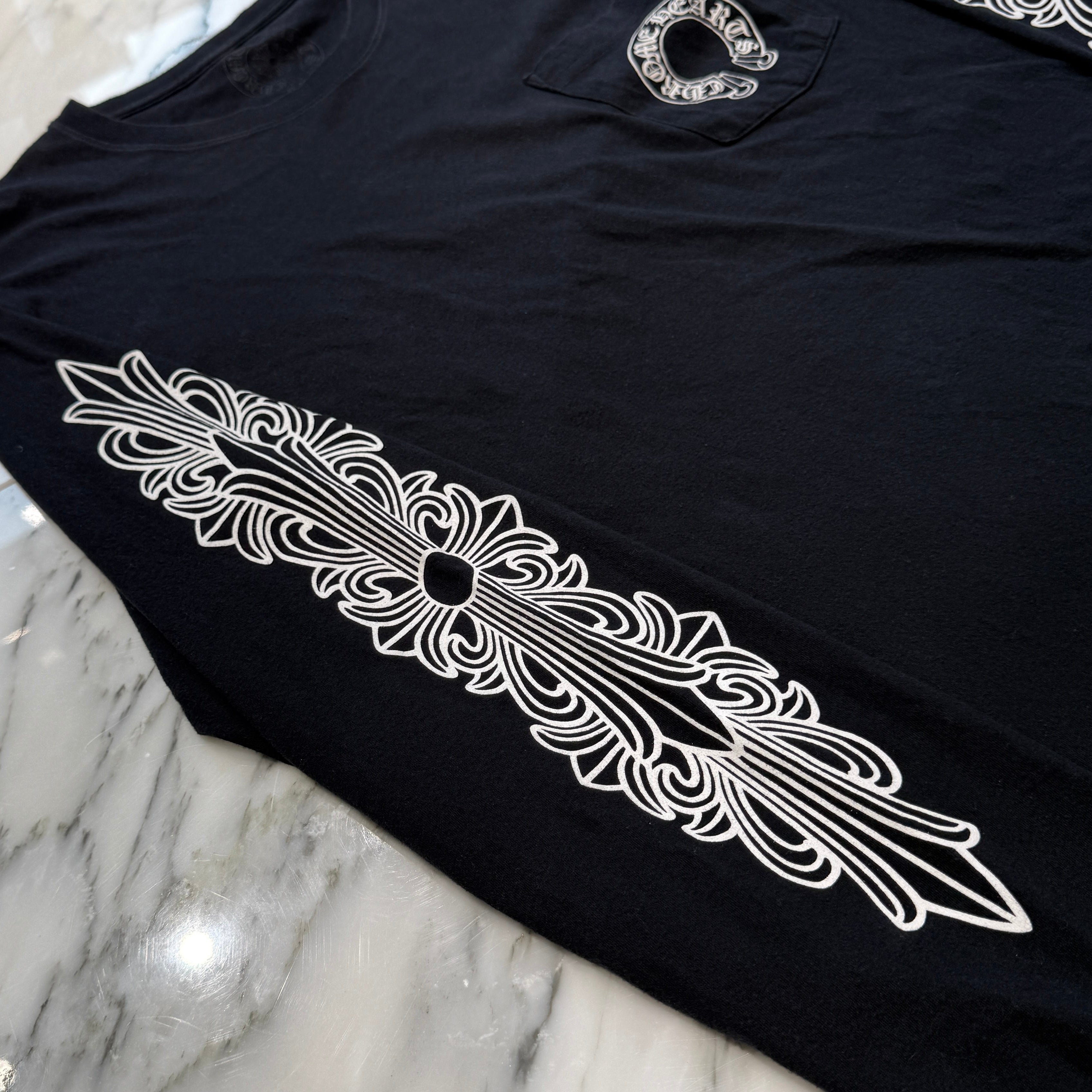 CHROME HEARTS Floral Cross Horseshoe Long Sleeve Tee Size L クロムハーツ フローラルクロス ホースシュー ロングスリーブ Tシャツ サイズL