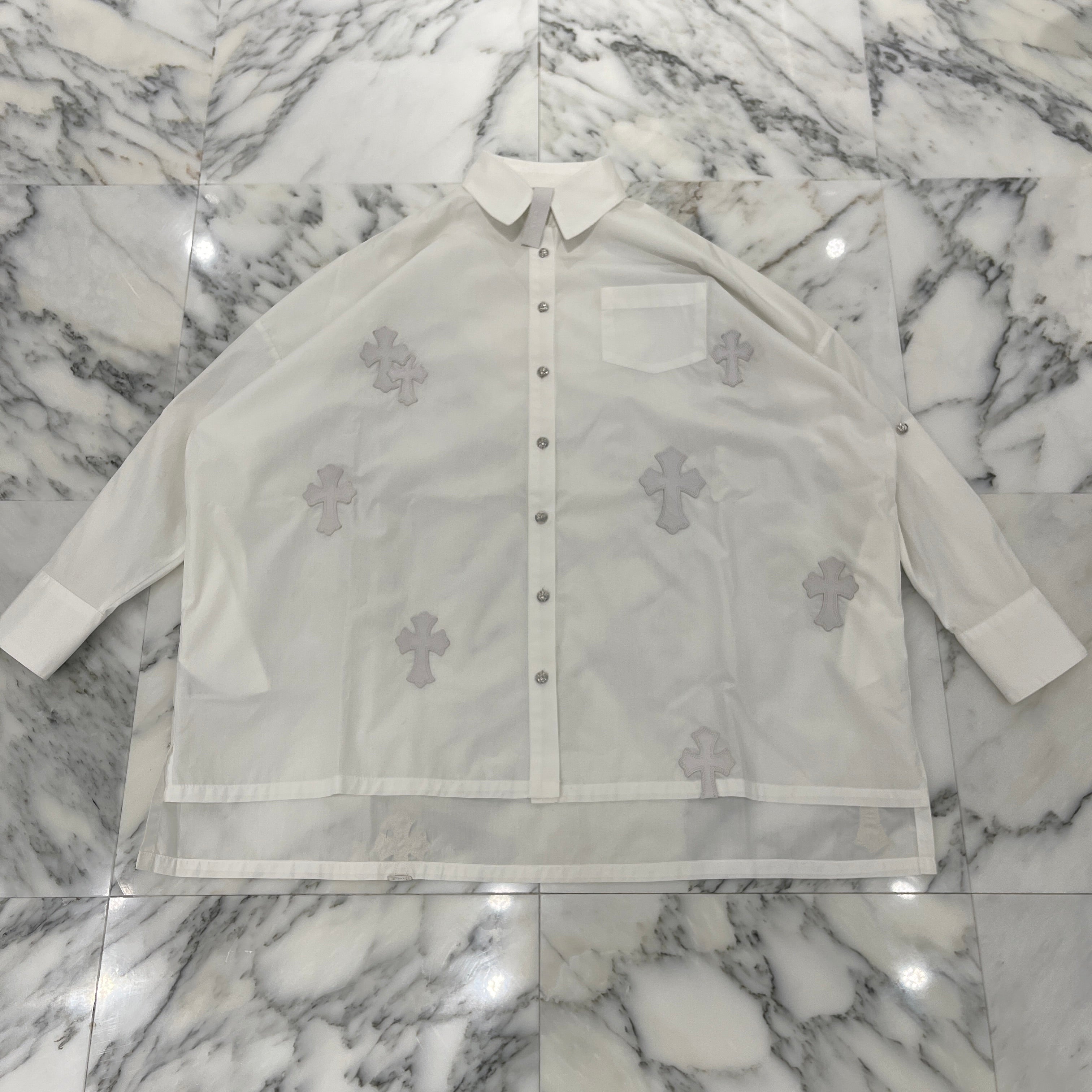 CHROME HEARTS Y NOT MAHALKITA Cross Leather Patch Shirt Size XS