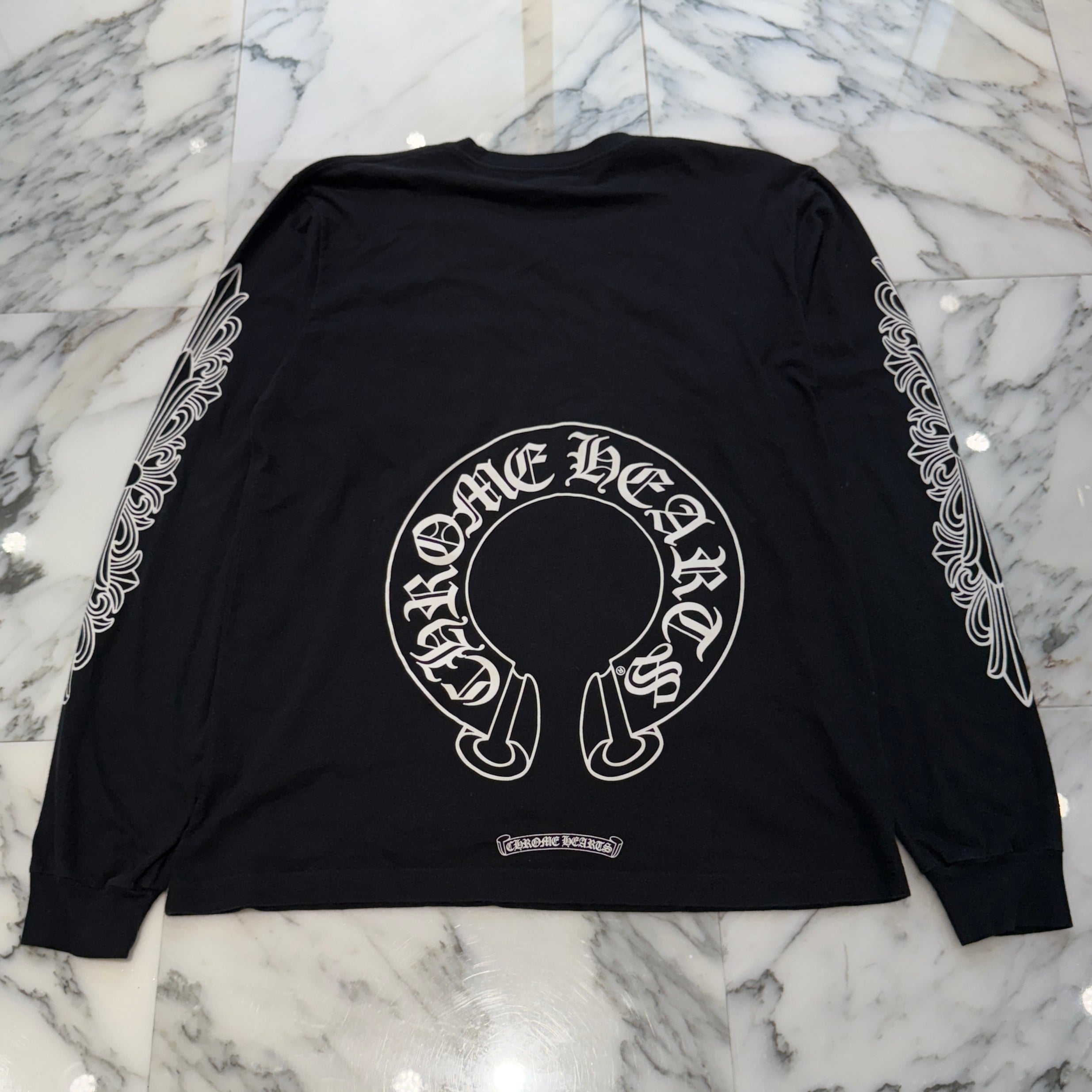 CHROME HEARTS Floral Cross Horseshoe Long Sleeve Tee Size L クロムハーツ フローラルクロス ホースシュー ロングスリーブ Tシャツ サイズL