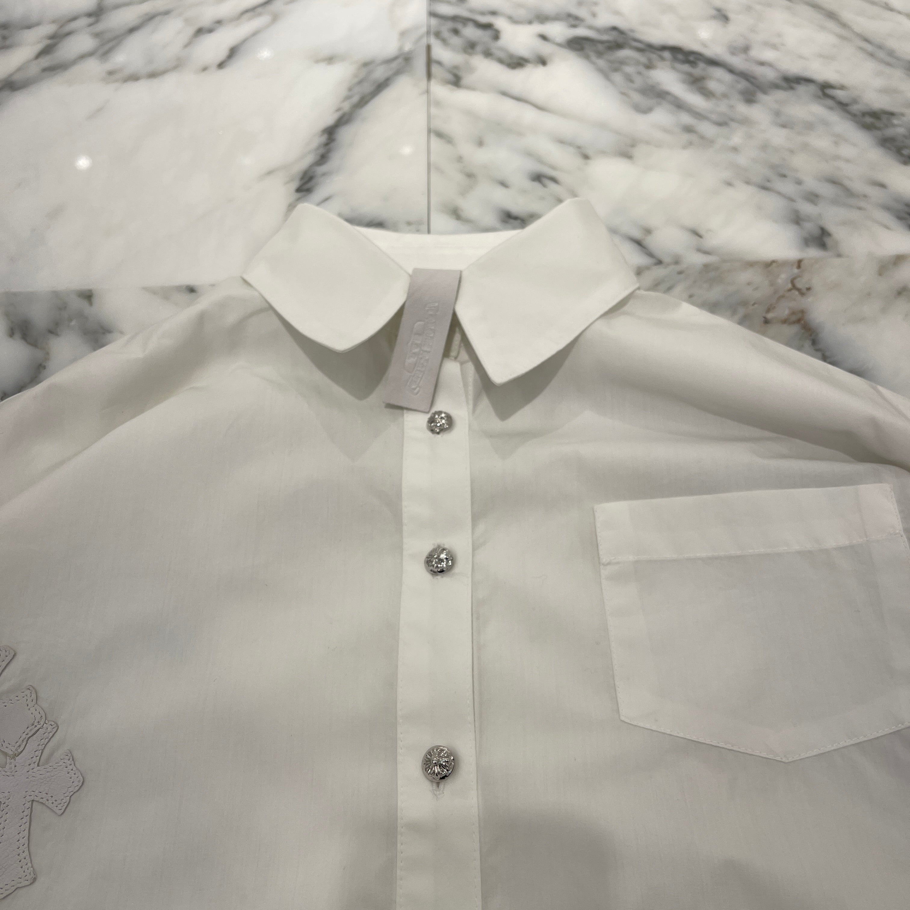 CHROME HEARTS Y NOT MAHALKITA Cross Leather Patch Shirt Size XS