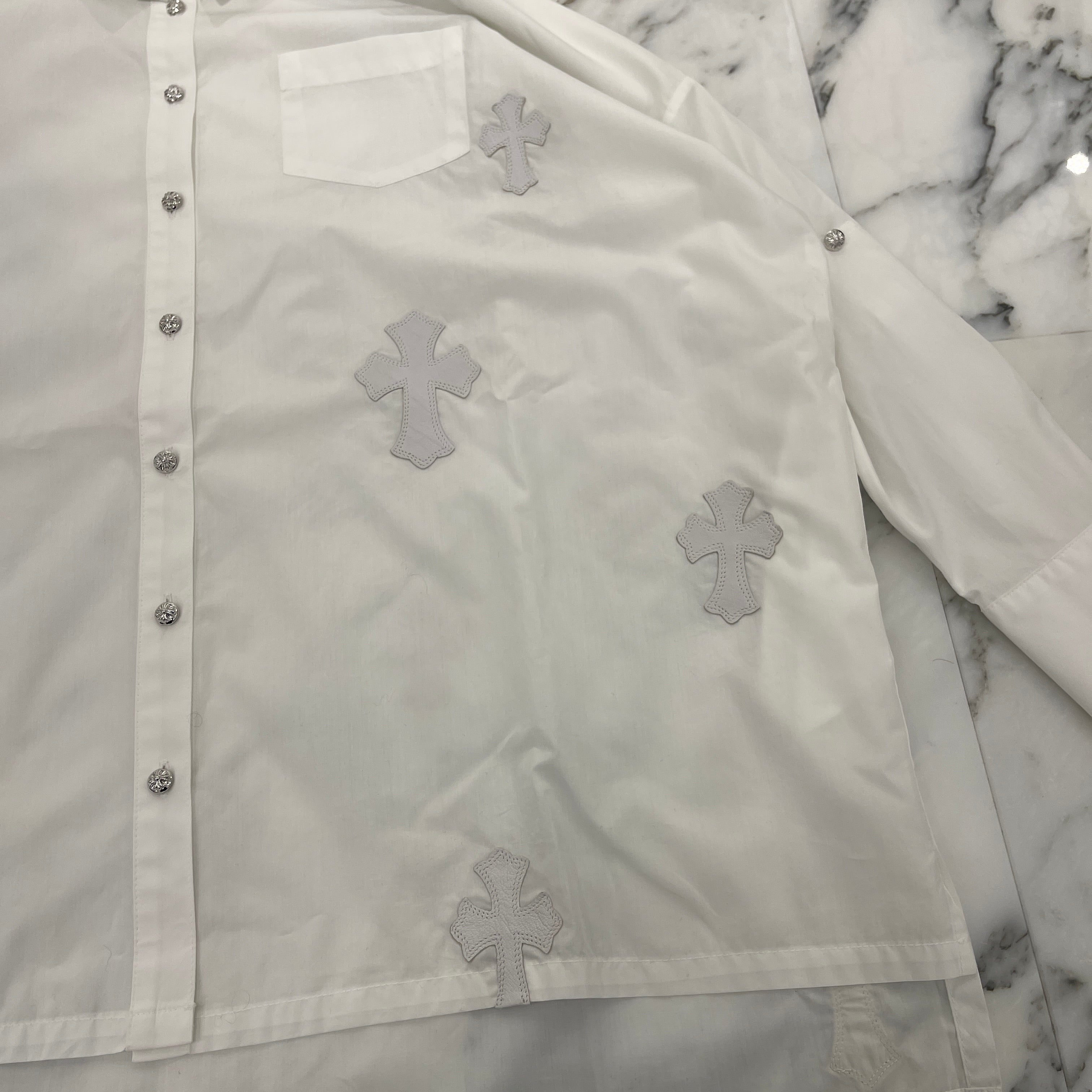 CHROME HEARTS Y NOT MAHALKITA Cross Leather Patch Shirt Size XS