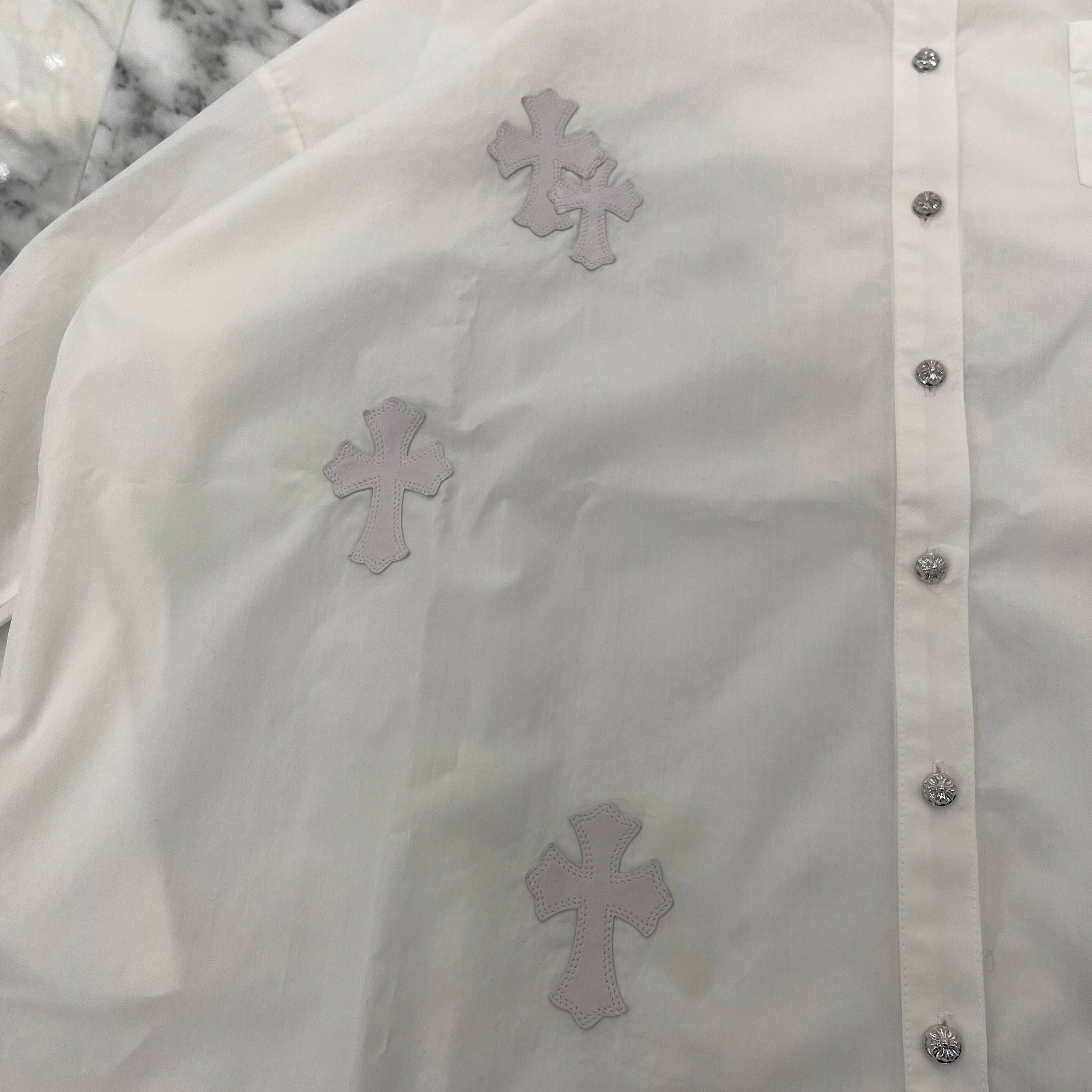 CHROME HEARTS Y NOT MAHALKITA Cross Leather Patch Shirt Size XS