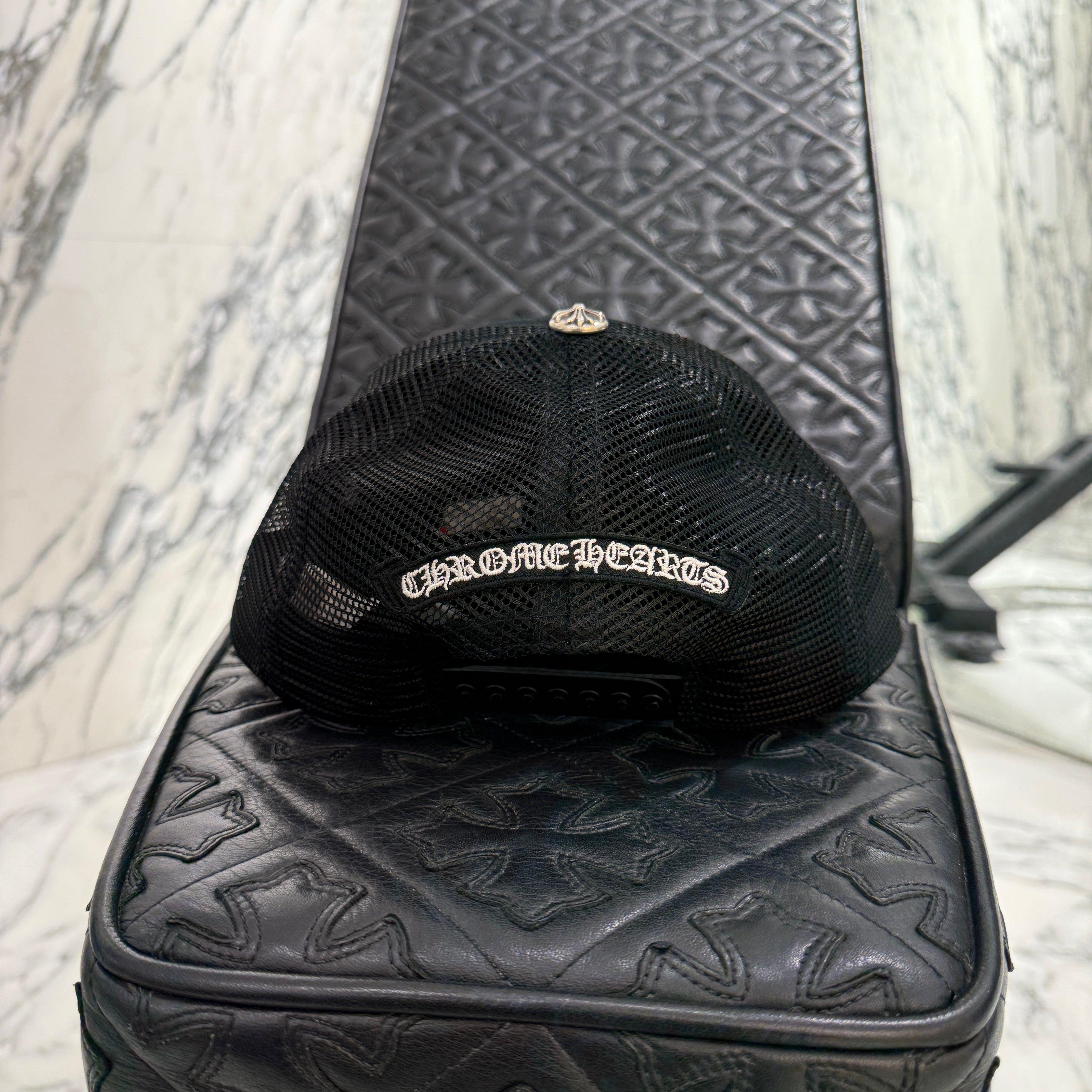 CHROME HEARTS Camo Triple Cross Leather Patch Trucker Cap ONE SIZE