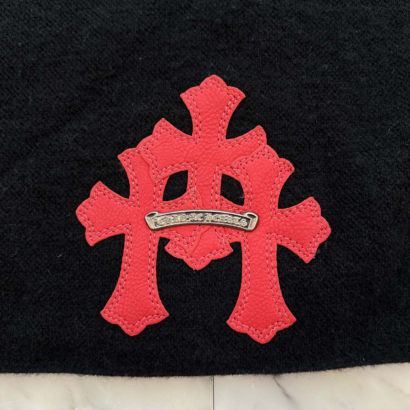 CHROME HEART × MATTY BOY Y NOT CHOMPER 3 Cemetery Cross Leather Patch Cashmere Knit Sweater Size L クロムハーツ × マッティボーイ ワイノット チョンパー 3セメタリー クロスレザーパッチ カシミヤ ニットセーター サイズL