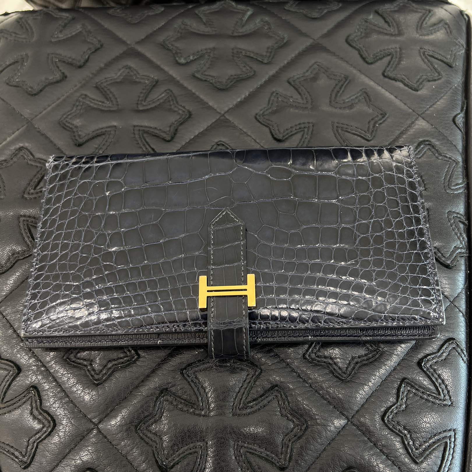 HERMES Bearn Classic Crocodile Alligator ”Blue Marine” Leather Wallet D刻印 エルメス ベアンクラシック クロコダイル アリゲーター ”ブルーマリン” レザーウォレット D刻印