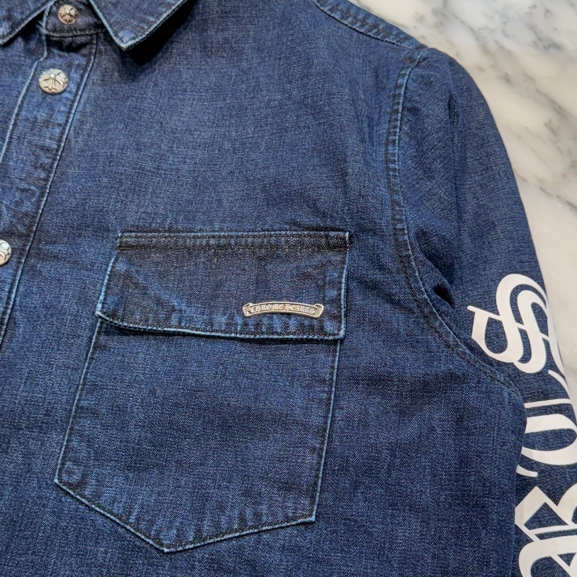 CHROME HEARTS WORK'N SHIRT GARAGE WASH DENIM JACKET Size XXL クロムハーツ ウォーキン シャツ ガレージ ウォッシュ デニムジャケット サイズXXL