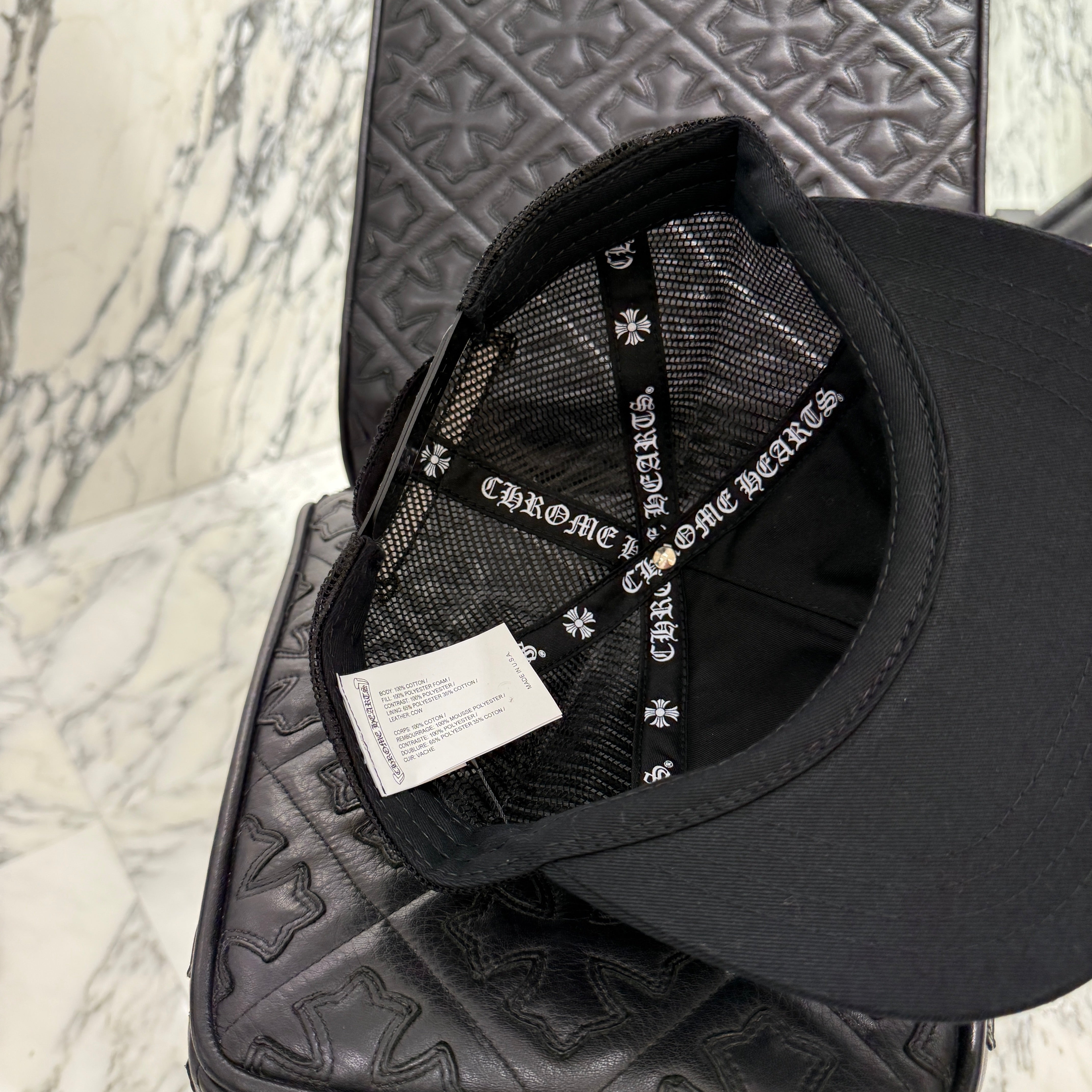 CHROME HEARTS Camo Triple Cross Leather Patch Trucker Cap ONE SIZE