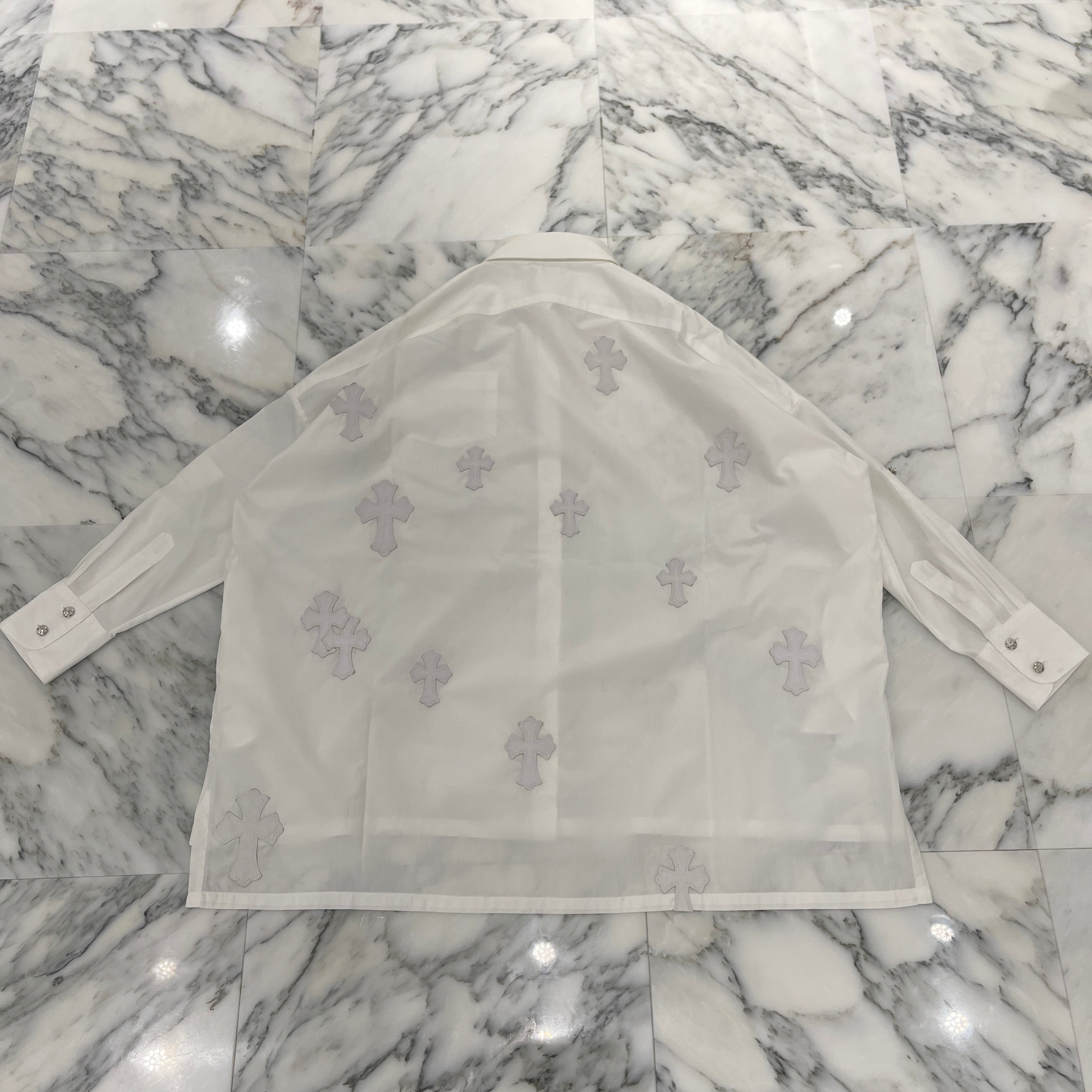 CHROME HEARTS Y NOT MAHALKITA Cross Leather Patch Shirt Size XS