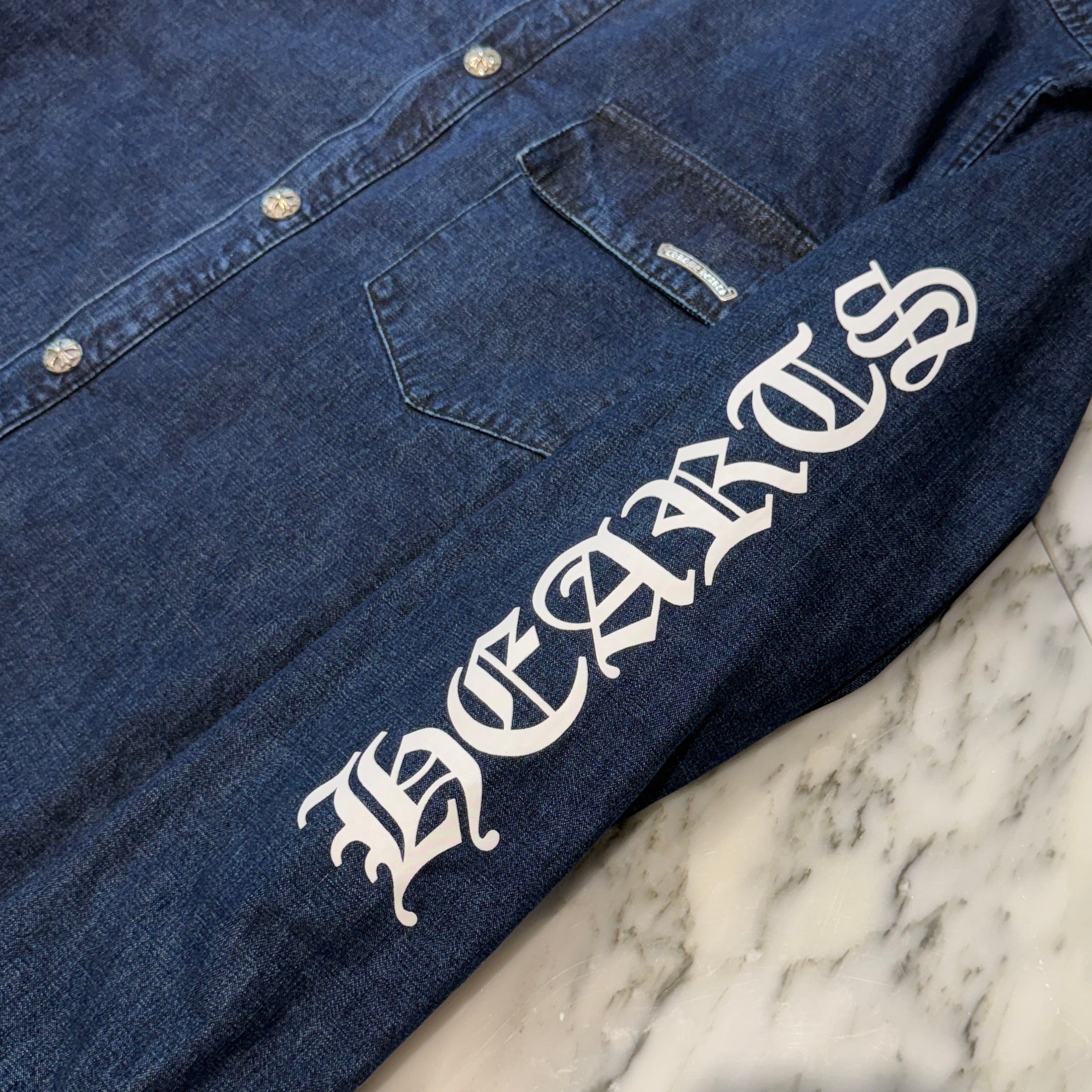 CHROME HEARTS WORK'N SHIRT GARAGE WASH DENIM JACKET Size XXL