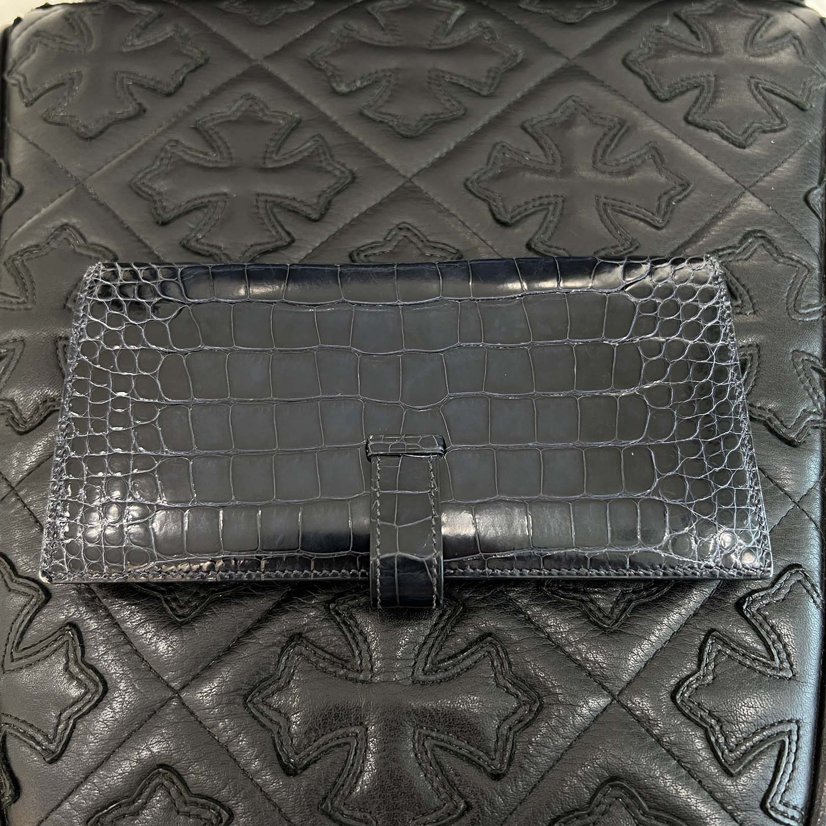 HERMES Bearn Classic Crocodile Alligator ”Blue Marine” Leather Wallet D刻印 エルメス ベアンクラシック クロコダイル アリゲーター ”ブルーマリン” レザーウォレット D刻印