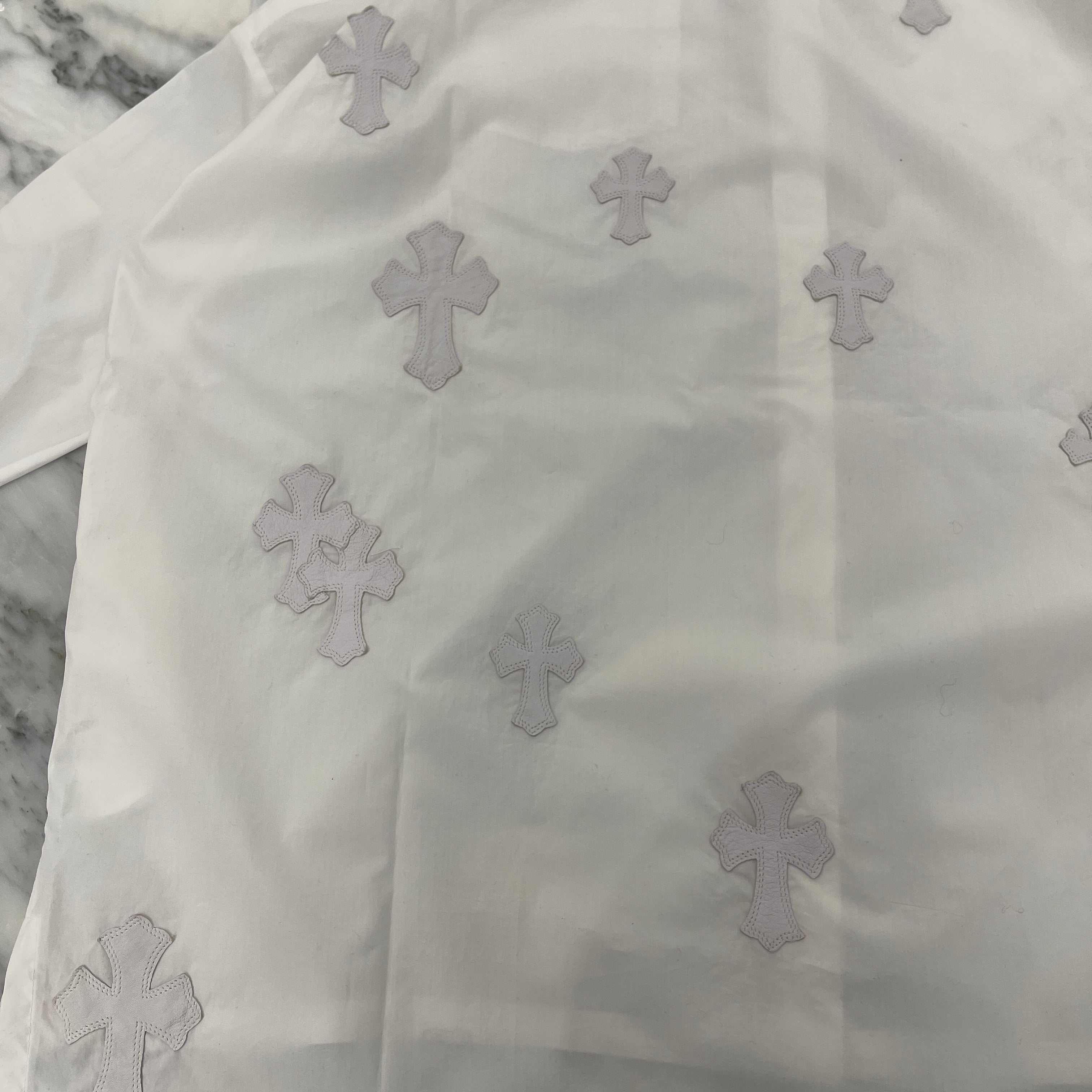 CHROME HEARTS Y NOT MAHALKITA Cross Leather Patch Shirt Size XS