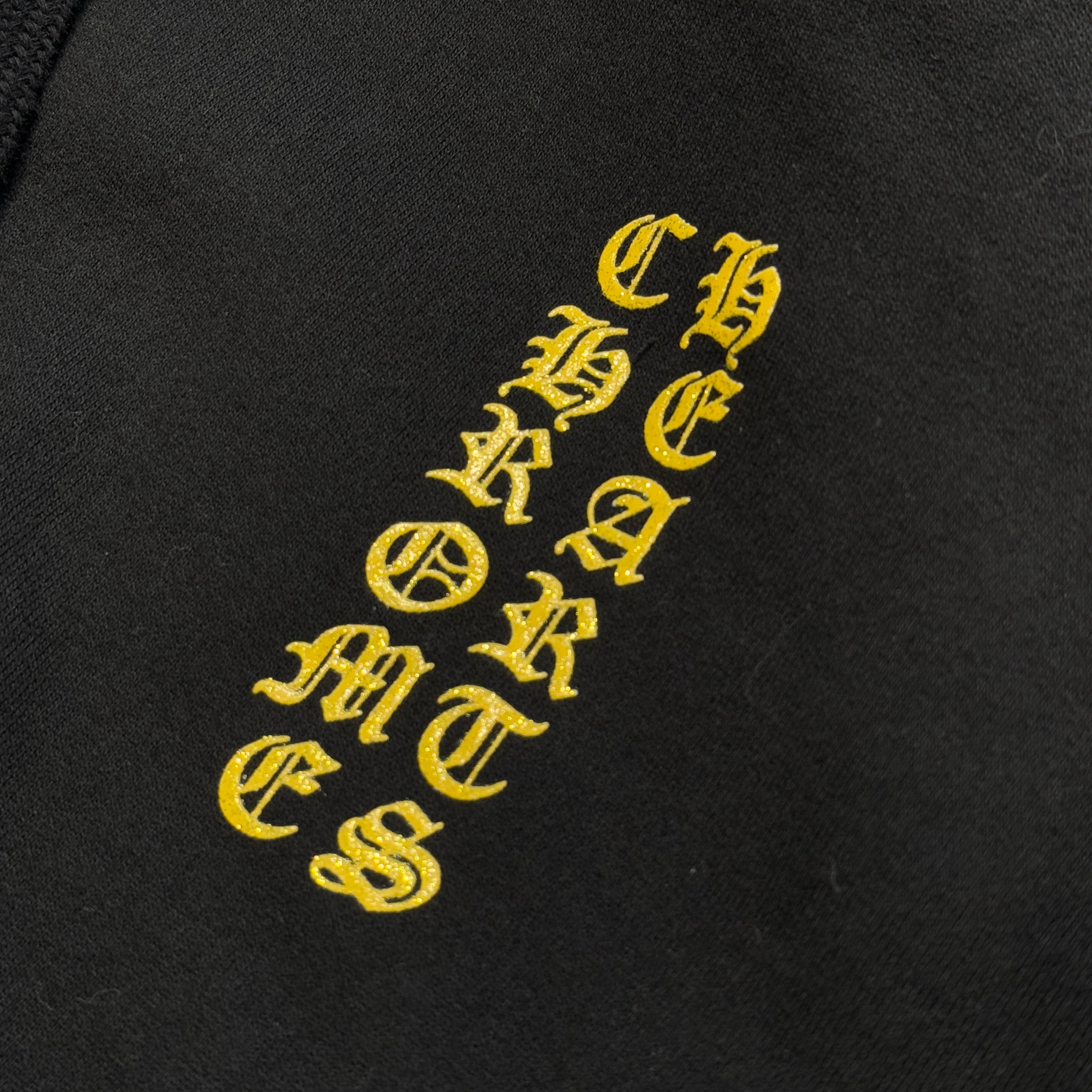 CHROME HEARTS 2024SS Online Limited Vertical Logo Gold Glitter Hoodie Size XL クロムハーツ オンライン限定 ヴァーティカルロゴ ゴールドグリッターフーディ サイズXL