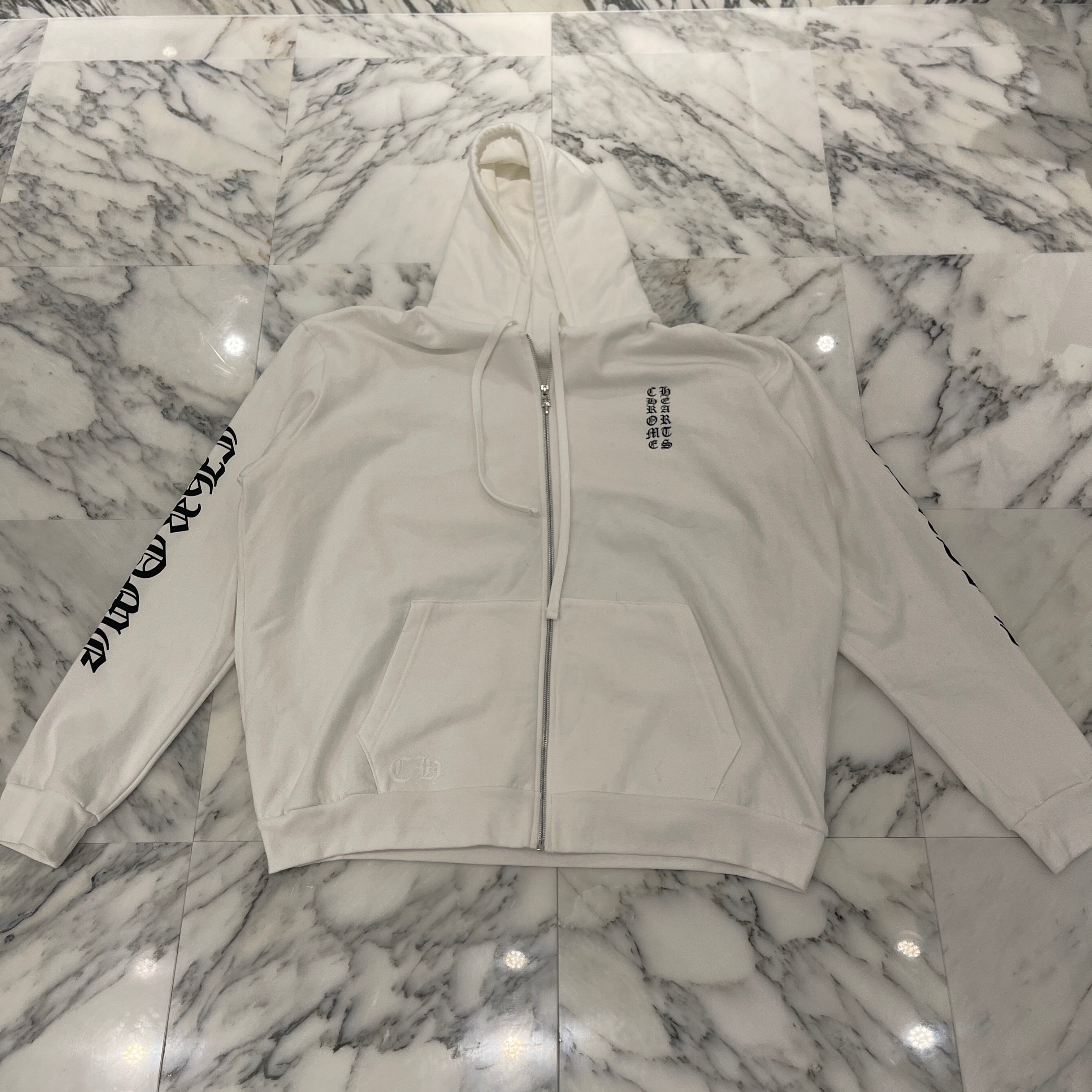 CHROME HEARTS Vertical Logo Zip Up Hoodie Size XXL