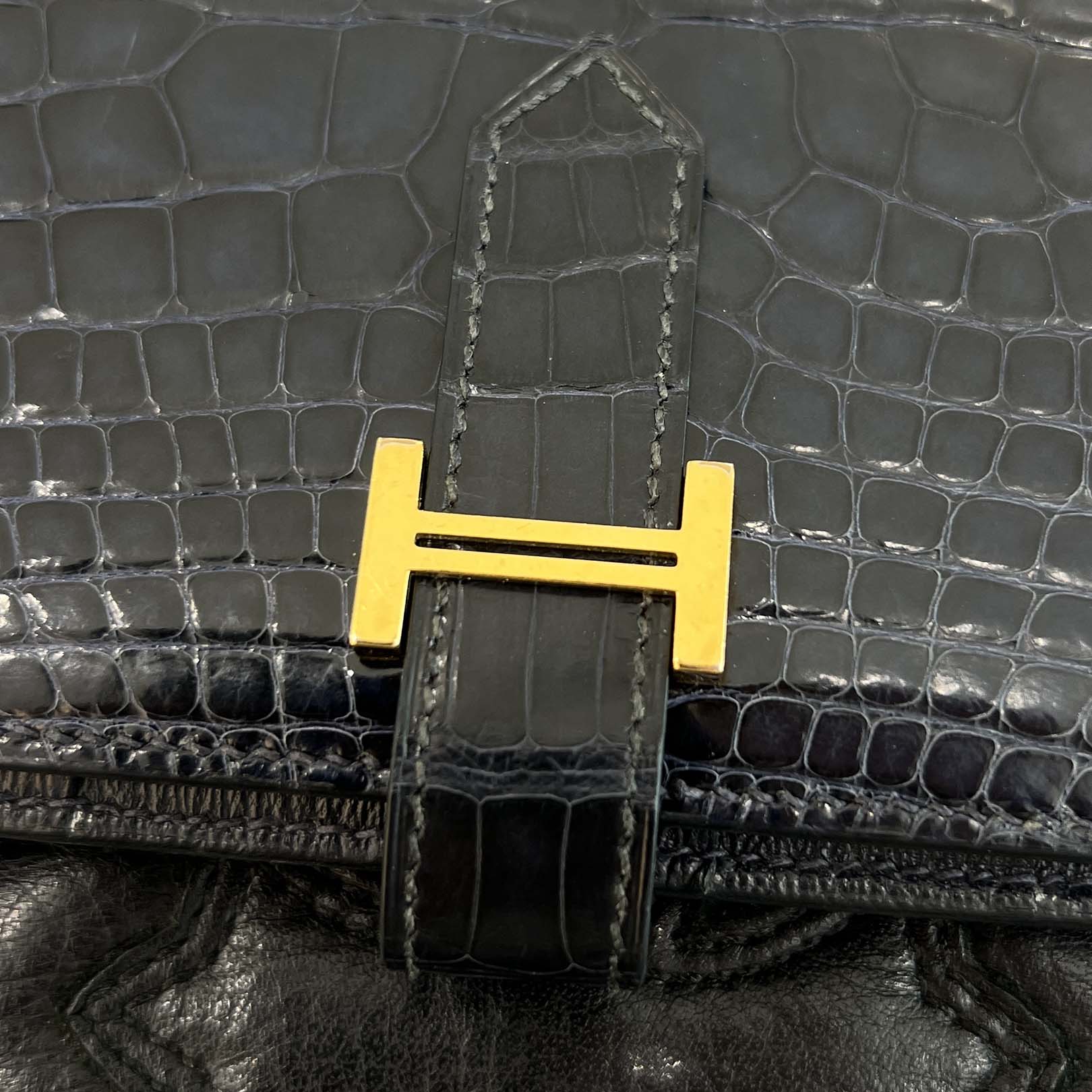 HERMES Bearn Classic Crocodile Alligator ”Blue Marine” Leather Wallet D刻印 エルメス ベアンクラシック クロコダイル アリゲーター ”ブルーマリン” レザーウォレット D刻印