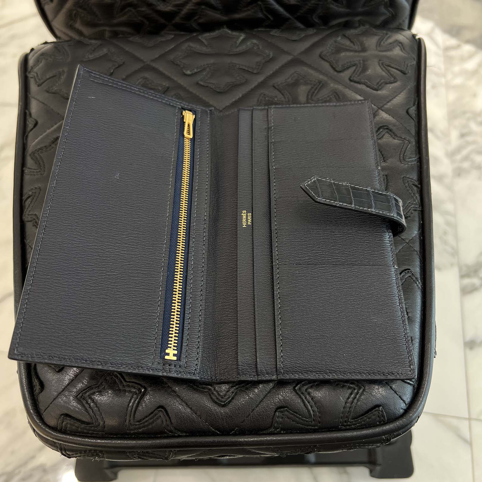 HERMES Bearn Classic Crocodile Alligator ”Blue Marine” Leather Wallet D刻印 エルメス ベアンクラシック クロコダイル アリゲーター ”ブルーマリン” レザーウォレット D刻印