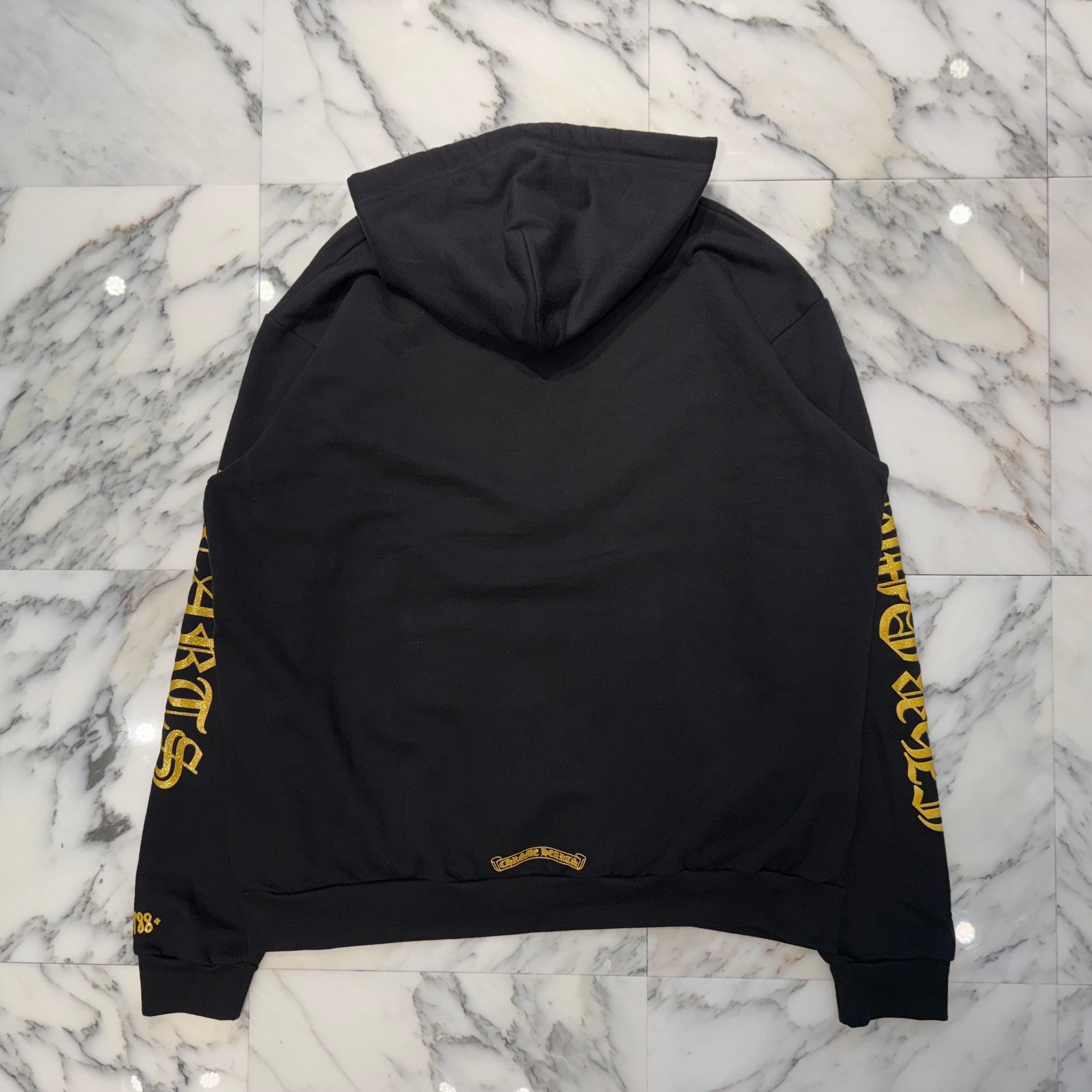 CHROME HEARTS 2024SS Online Limited Vertical Logo Gold Glitter Hoodie Size XL クロムハーツ オンライン限定 ヴァーティカルロゴ ゴールドグリッターフーディ サイズXL