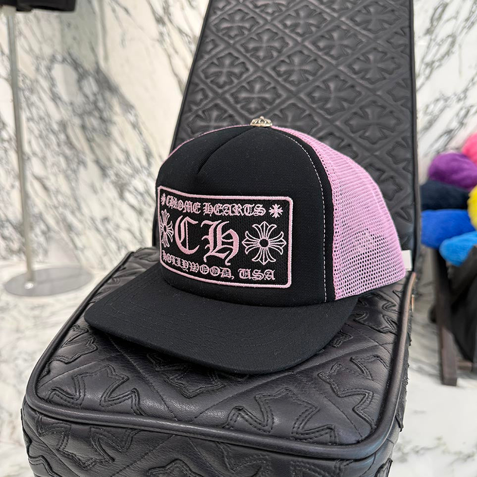 CHROME HEARTS Hollywood Limited Black Pink Trucker Cap Size ONE