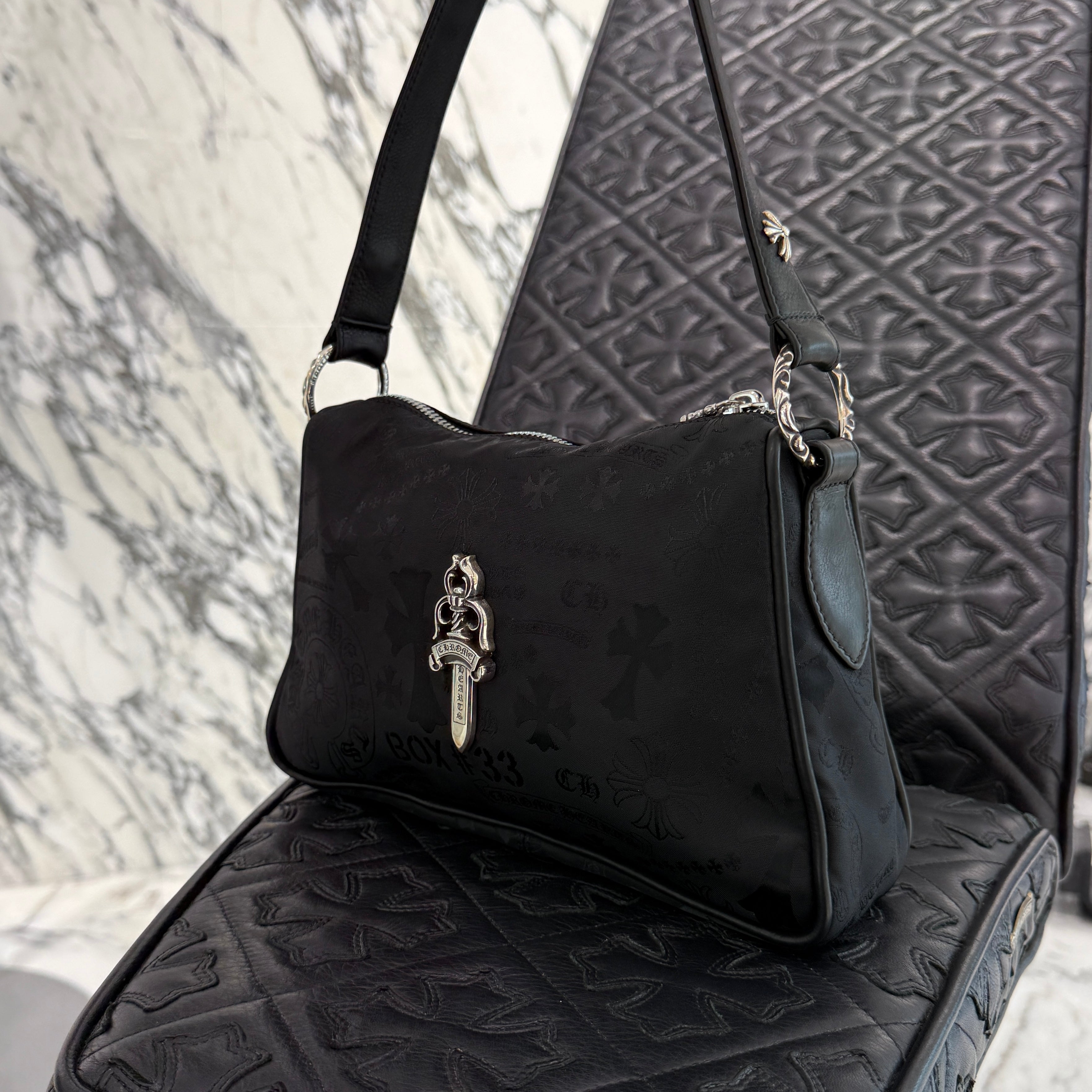 CHROME HEARTS Stencil Pattern CHICKEN NUGGET Small Nylon Leather Shoulder Bag クロムハーツ ステンシル柄 チキンナゲット スモール ナイロンレザー切替 ショルダーバッグ