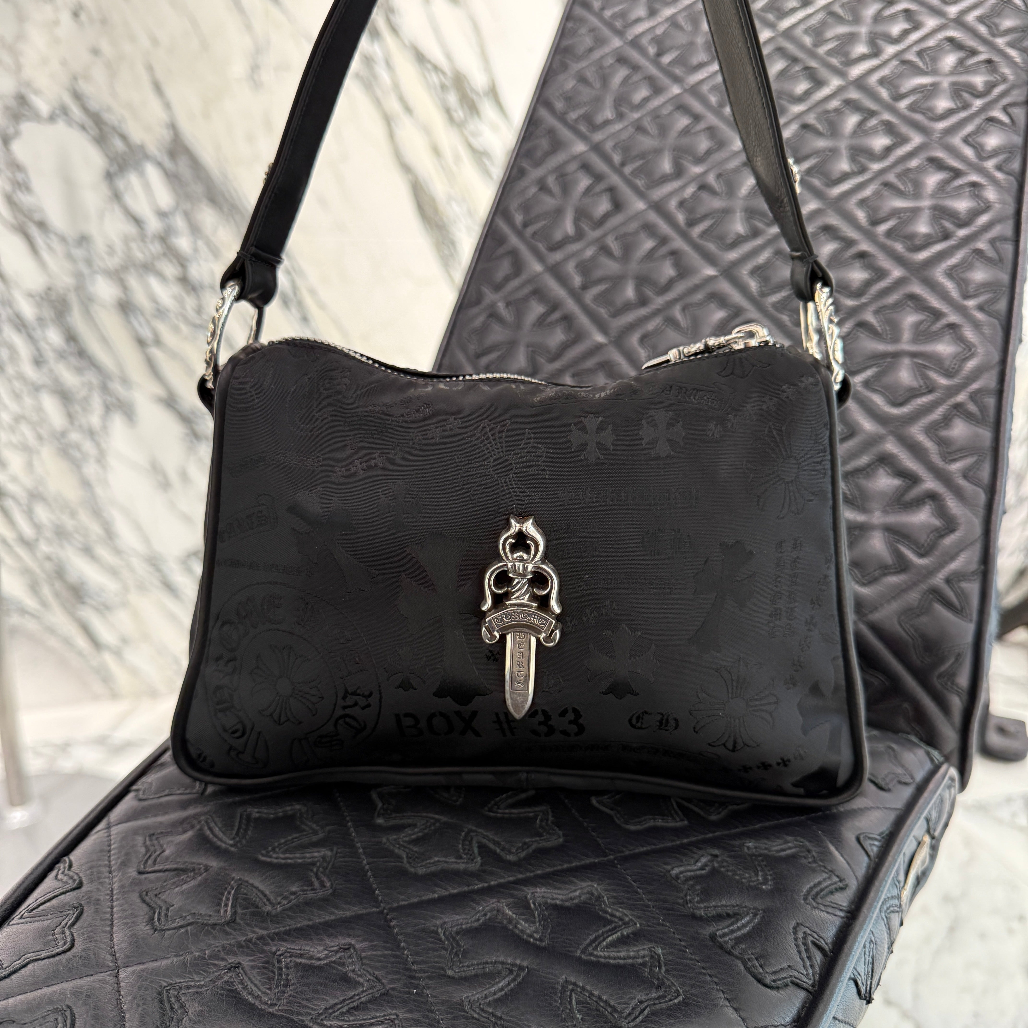 CHROME HEARTS Stencil Pattern CHICKEN NUGGET Small Nylon Leather Shoulder Bag クロムハーツ ステンシル柄 チキンナゲット スモール ナイロンレザー切替 ショルダーバッグ