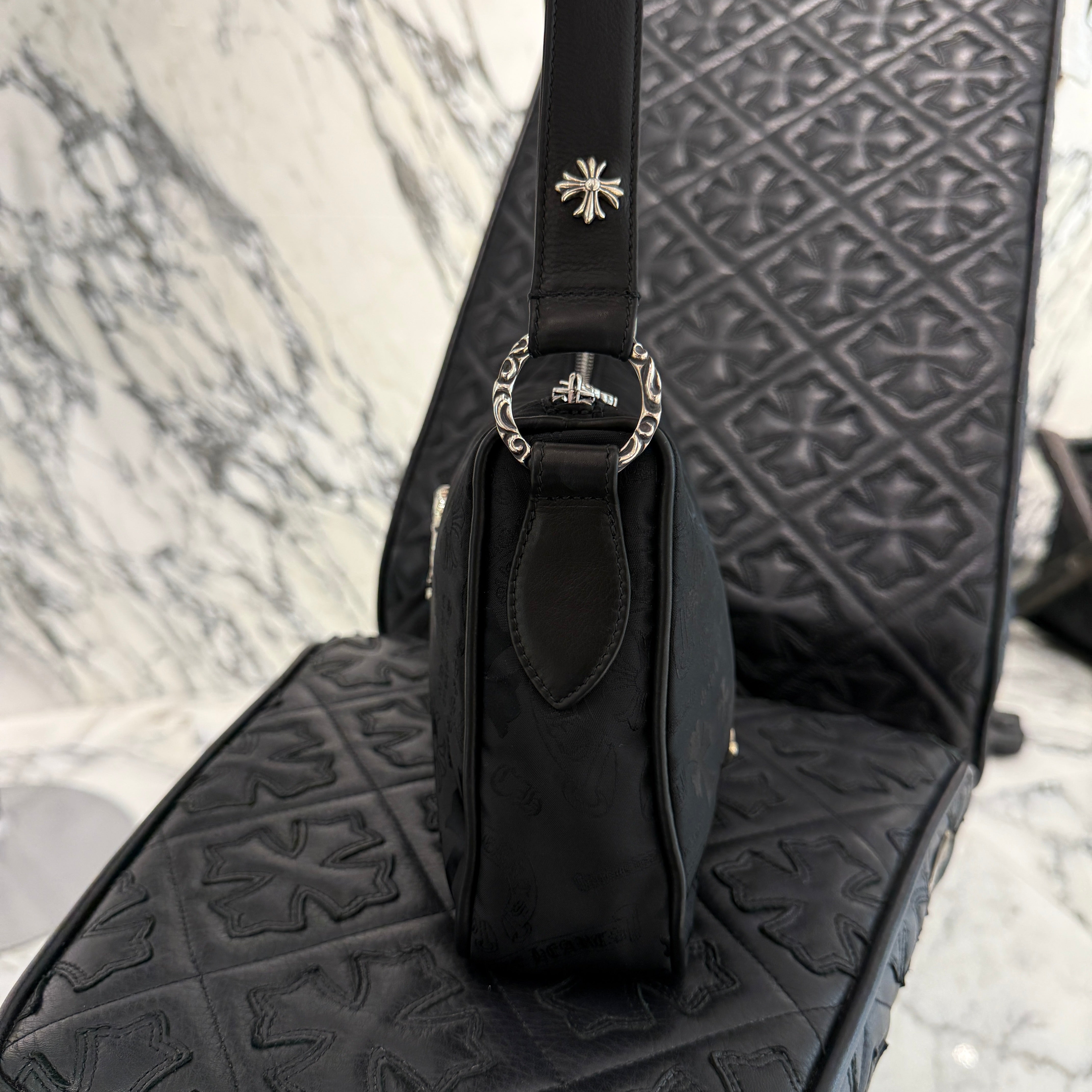 CHROME HEARTS Stencil Pattern CHICKEN NUGGET Small Nylon Leather Shoulder Bag クロムハーツ ステンシル柄 チキンナゲット スモール ナイロンレザー切替 ショルダーバッグ