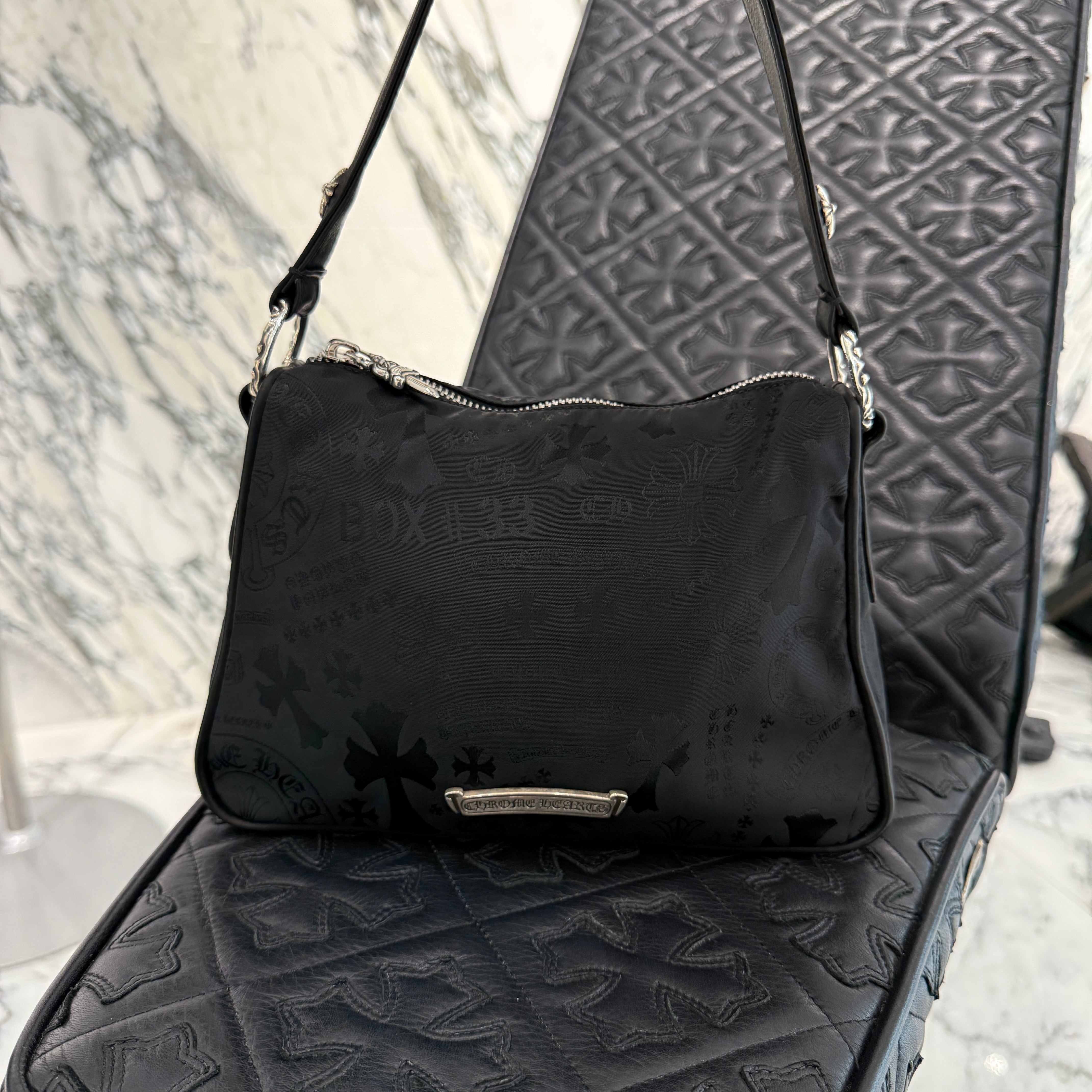 CHROME HEARTS Stencil Pattern CHICKEN NUGGET Small Nylon Leather Shoulder Bag クロムハーツ ステンシル柄 チキンナゲット スモール ナイロンレザー切替 ショルダーバッグ