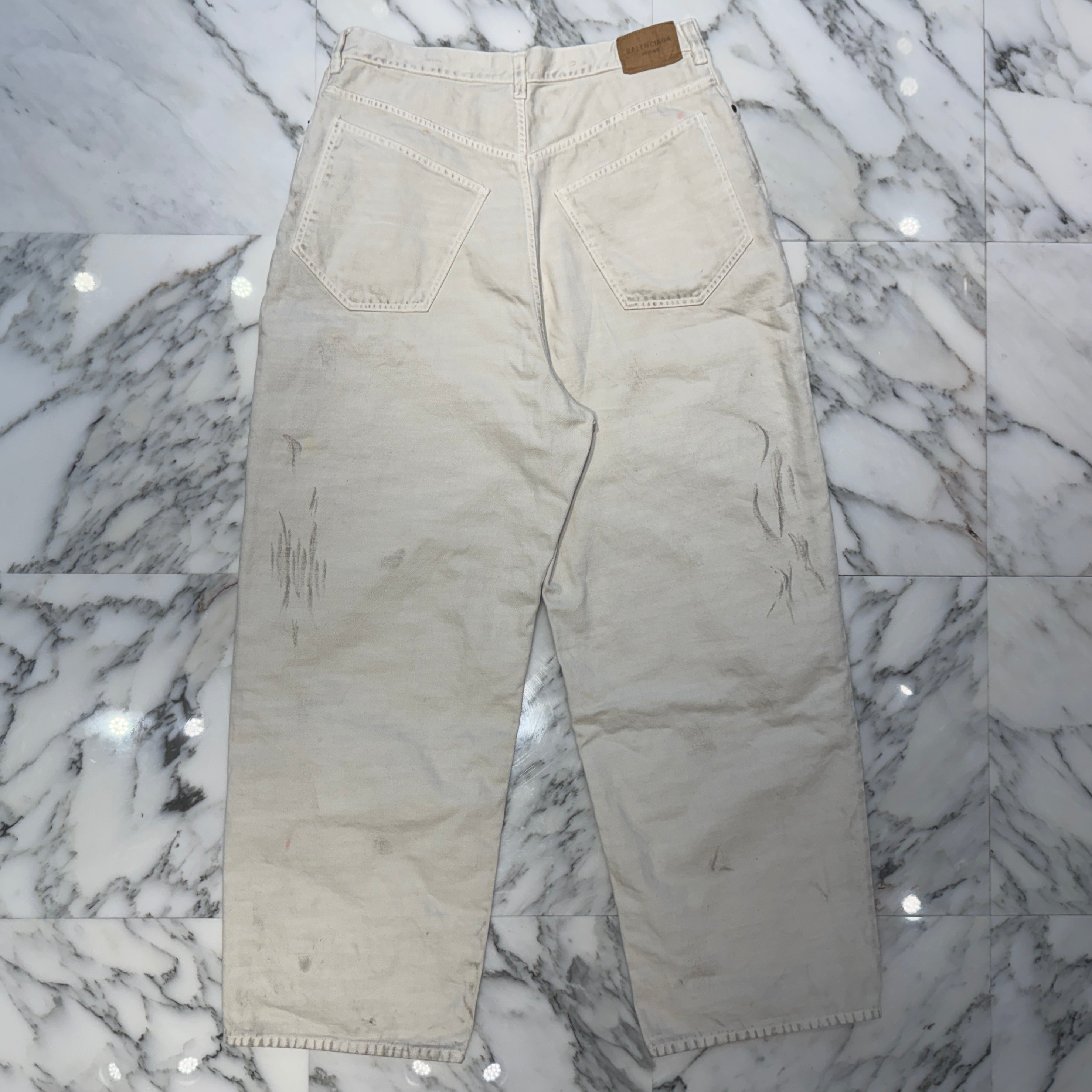 BALENCIAGA 2022SS Vintage Paint Processing Large Baggy Denim Pants 719341 TNW03 Size S バレンシアガ ヴィンテージペイント加工 ラージバギー デニムパンツ サイズS