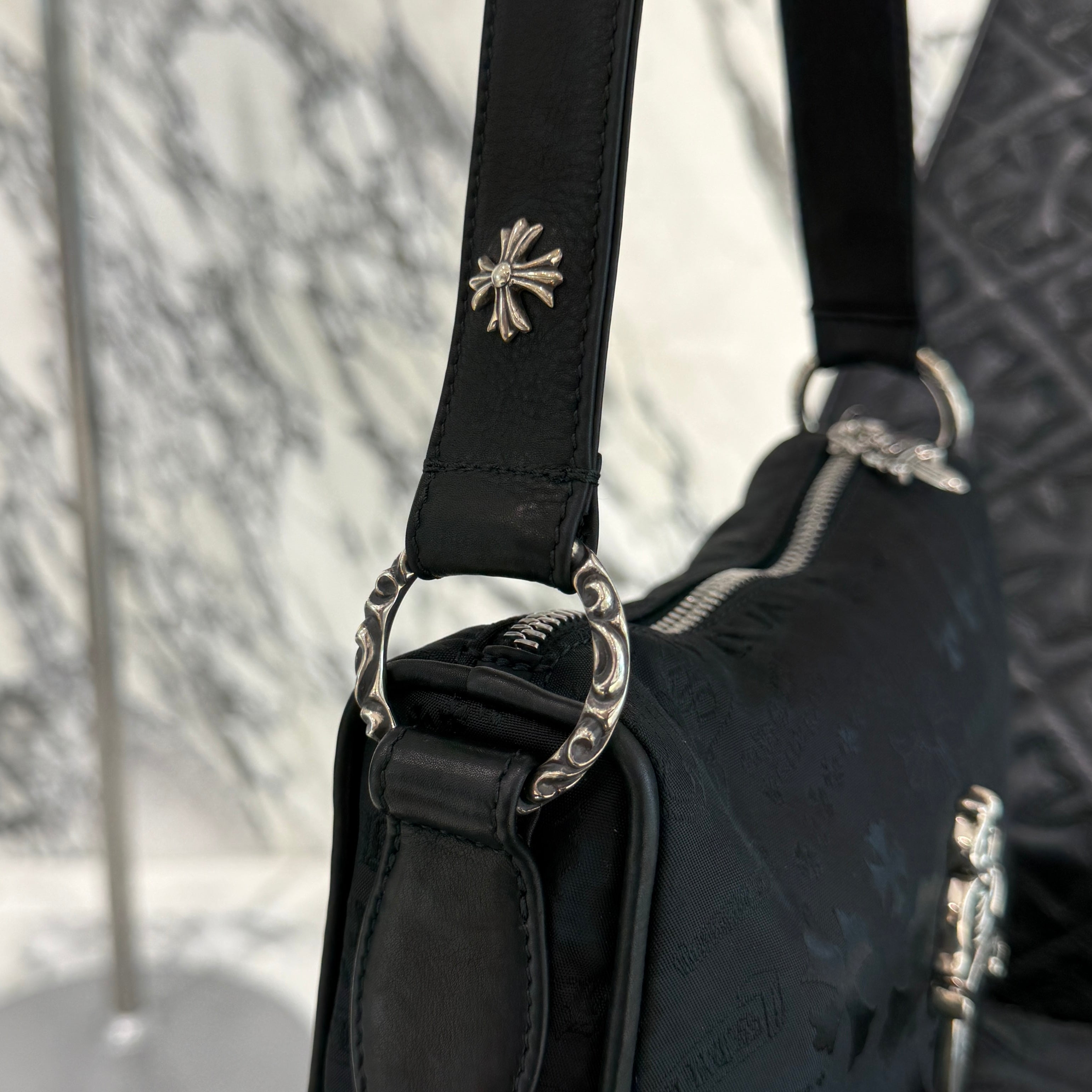 CHROME HEARTS Stencil Pattern CHICKEN NUGGET Small Nylon Leather Shoulder Bag クロムハーツ ステンシル柄 チキンナゲット スモール ナイロンレザー切替 ショルダーバッグ