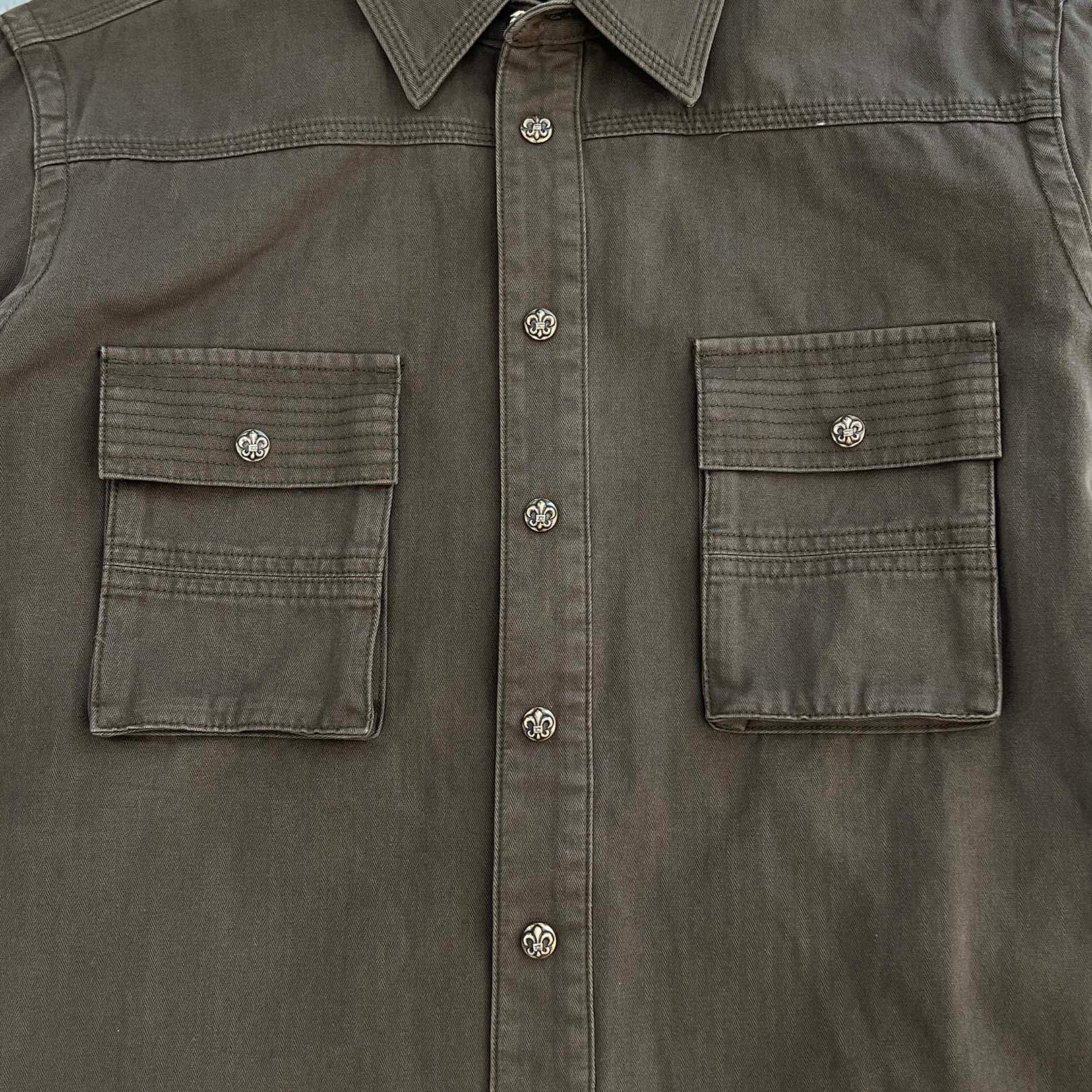 CHROME HEARTS Y NOT Army Shirt BS Flare Button Military Long Sleeve Shirt Size L クロムハーツ ワイノット アーミーシャツ BSフレアボタンミリタリー長袖シャツ サイズL