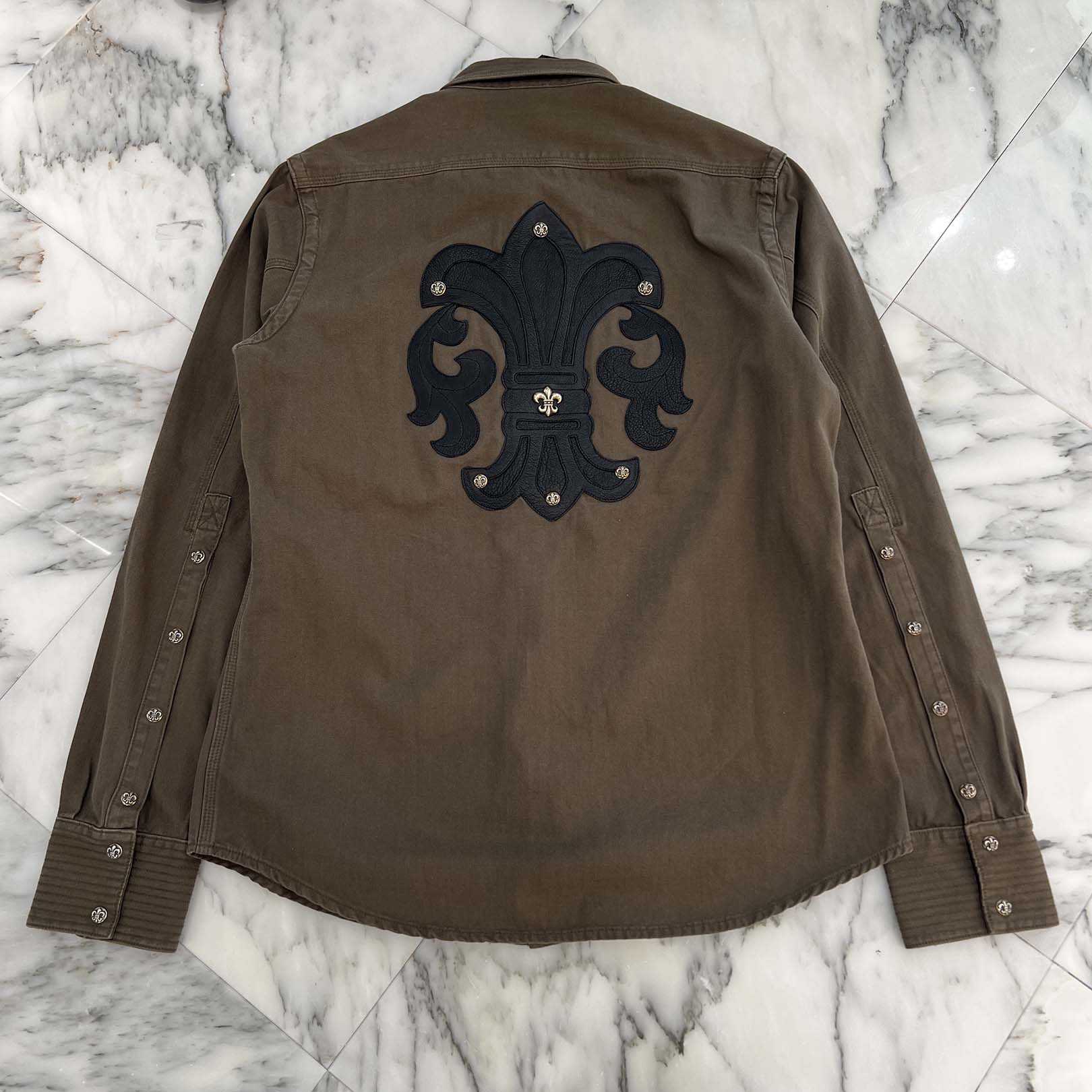 CHROME HEARTS Y NOT Army Shirt BS Flare Button Military Long Sleeve Shirt Size L クロムハーツ ワイノット アーミーシャツ BSフレアボタンミリタリー長袖シャツ サイズL