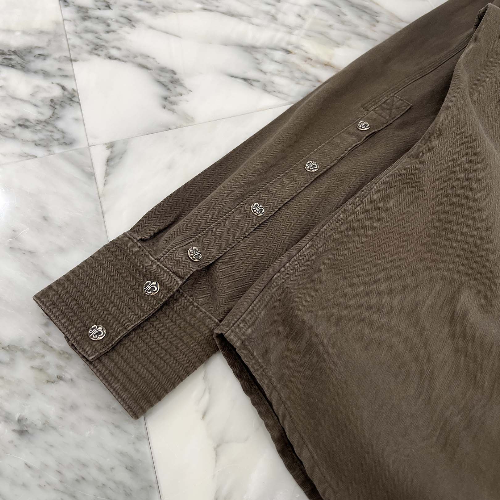 CHROME HEARTS Y NOT Army Shirt BS Flare Button Military Long Sleeve Shirt Size L クロムハーツ ワイノット アーミーシャツ BSフレアボタンミリタリー長袖シャツ サイズL