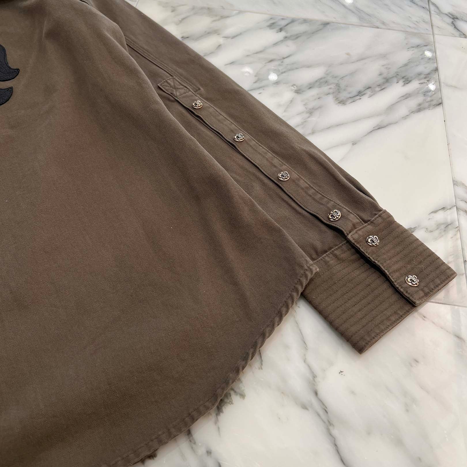 CHROME HEARTS Y NOT Army Shirt BS Flare Button Military Long Sleeve Shirt Size L クロムハーツ ワイノット アーミーシャツ BSフレアボタンミリタリー長袖シャツ サイズL