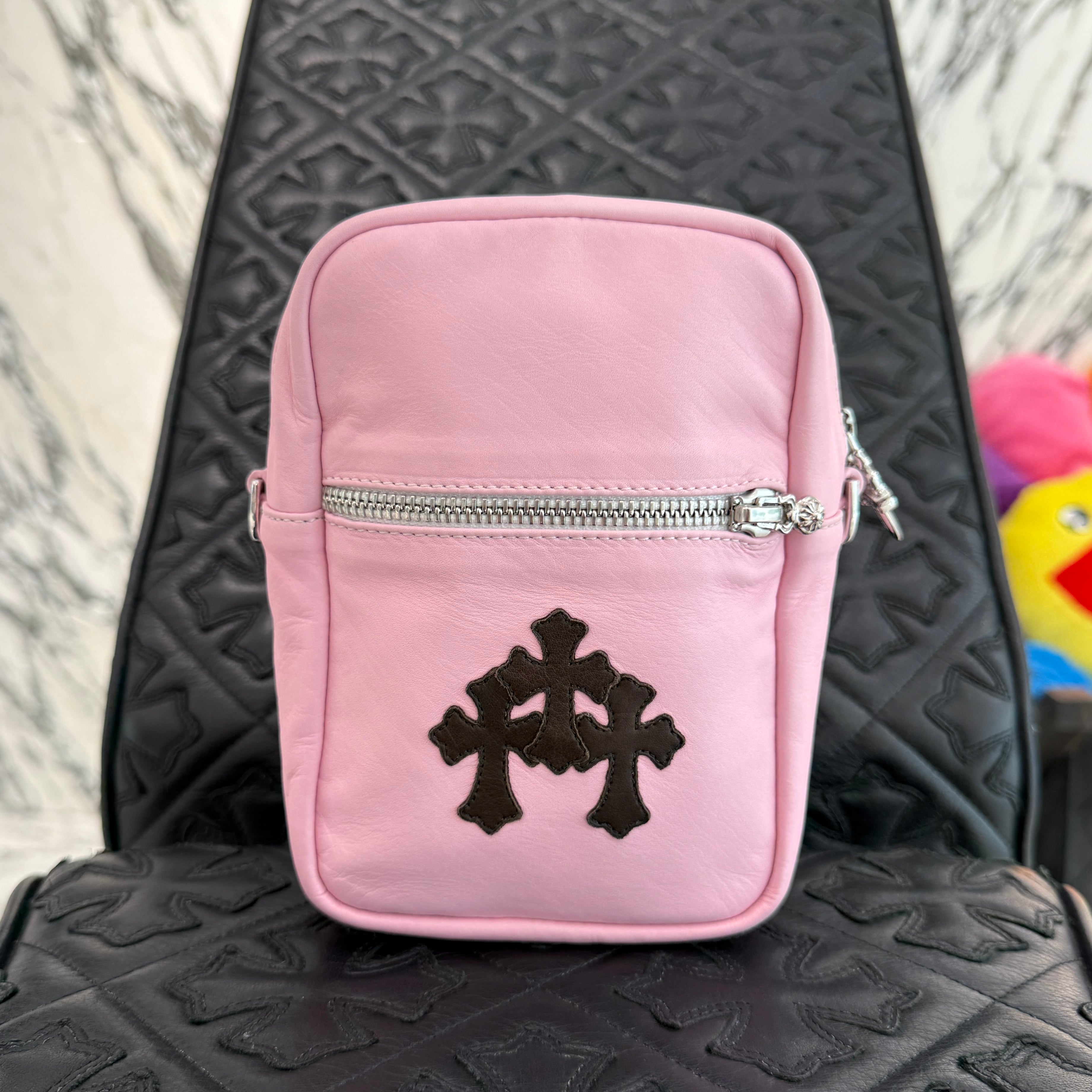 CHROME HEARTS TAKAMINI 3 Cemetery Cross Patch Leather