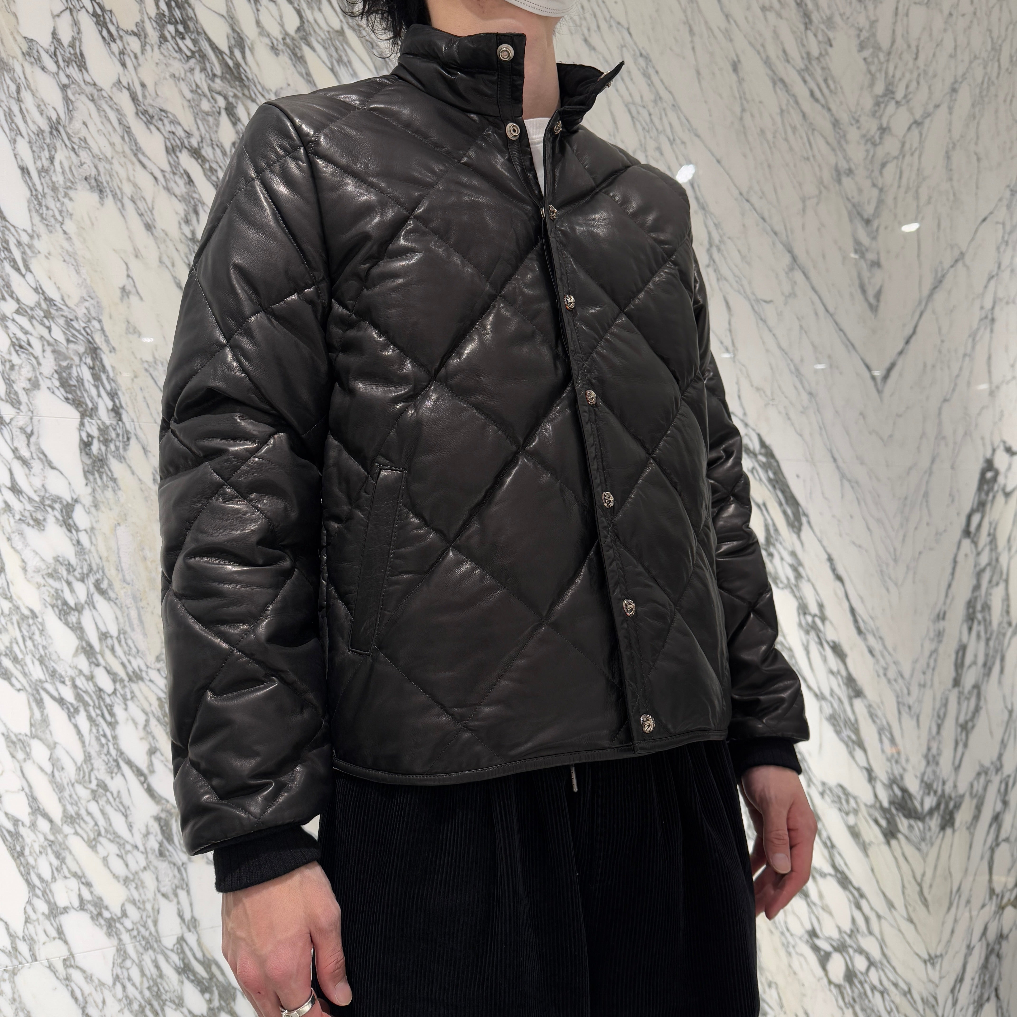 クロムハーツ 総柄クロスボールボタン ダウンジャケット L 新品 CHROME HEARTS Quilted Cross Ball Button Down Jacket Size S クロム