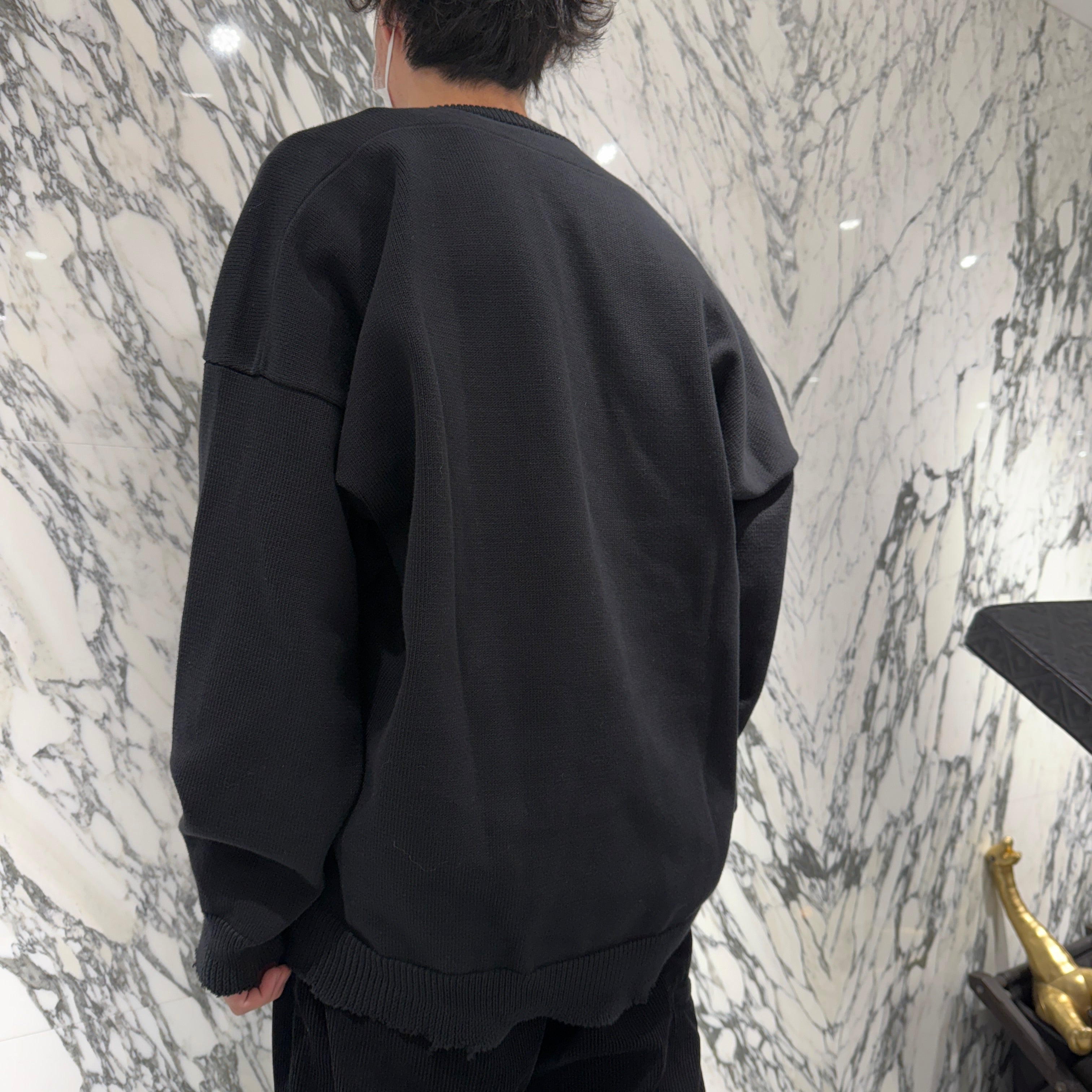 BALENCIAGA 2020AW Damage V-Neck Cotton Loose Knit Sweater 738797 T3267 Size L バレンシアガ ダメージ Vネック ルーズコットンセーター サイズL