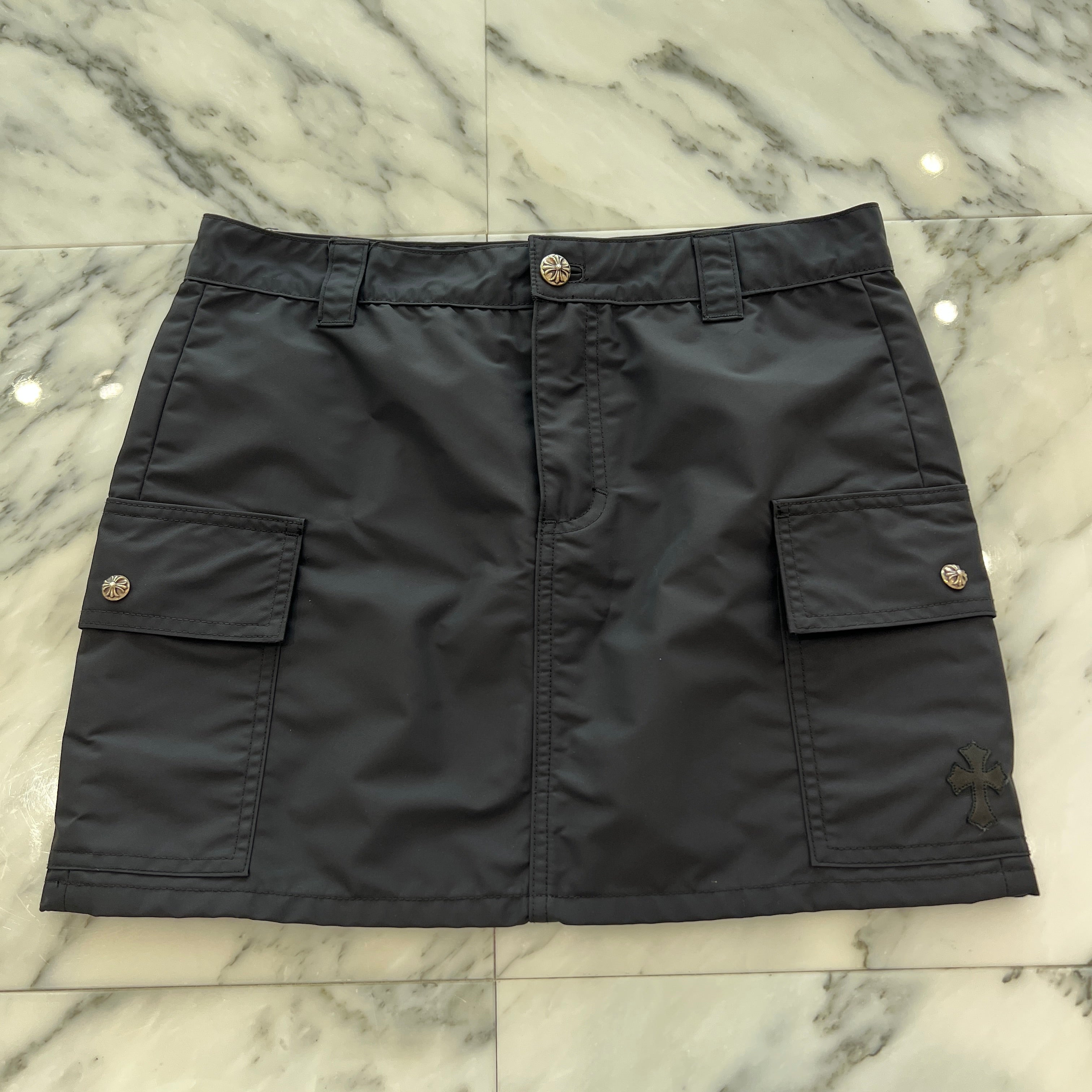 CHROME HEARTS Y NOT Leather Cross Patch Nylon Mini Skirt Size 26 クロムハーツ ワイノット レザークロスパッチ ナイロンミニスカート サイズ26