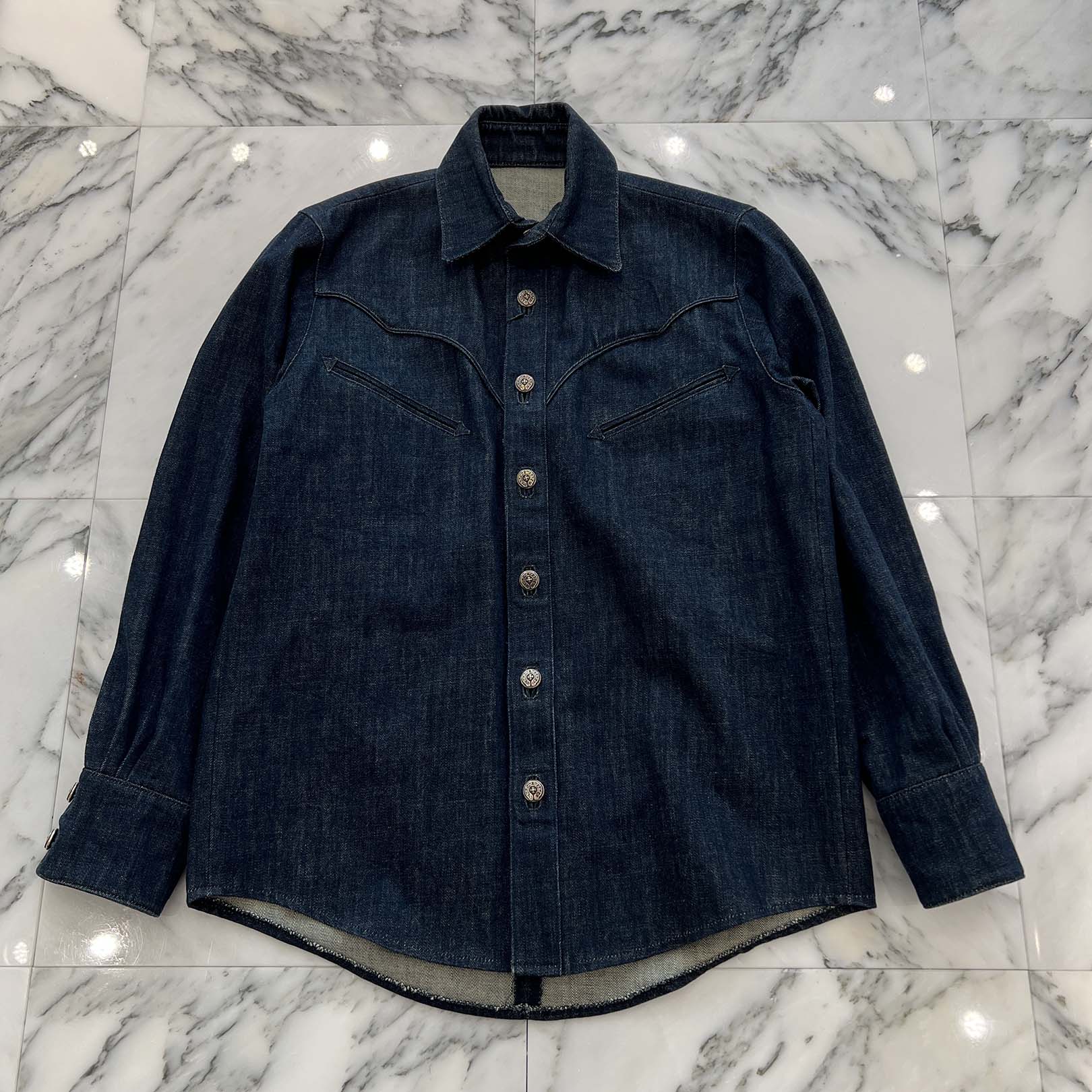 CHROME HEARTS Back Fleury Horseshoe Button Western Denim Shirt Jacket Size S クロムハーツ バックフレアニー ホースシューボタン ウエスタンデニムシャツジャケット サイズS