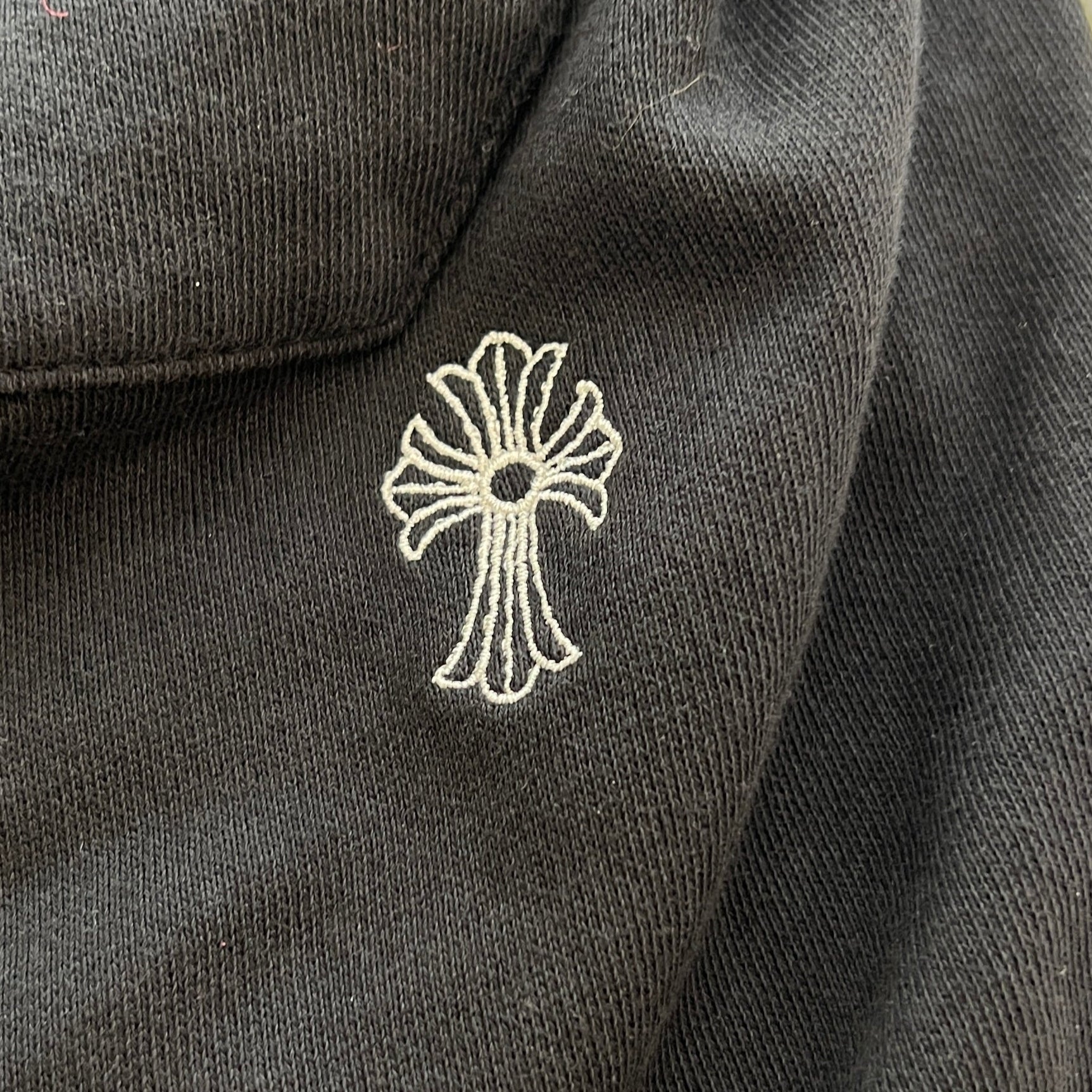 CHROME HEARTS Y NOT Vertical Logo Cross Embroidery Sweat Half Pants Size L クロムハ―ツ ワイノット ヴァーティカルロゴ クロス刺繡 スウェット ハーフパンツ サイズL