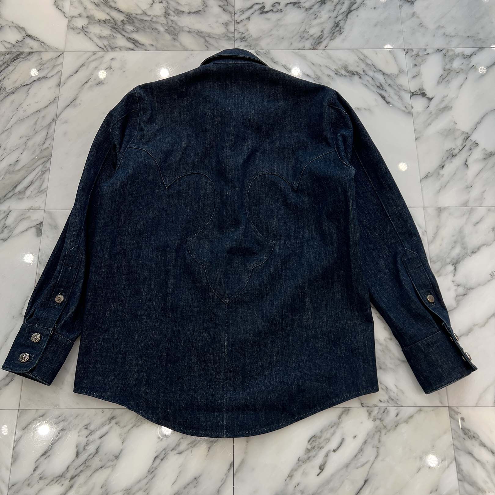 CHROME HEARTS Back Fleury Horseshoe Button Western Denim Shirt Jacket Size S クロムハーツ バックフレアニー ホースシューボタン ウエスタンデニムシャツジャケット サイズS