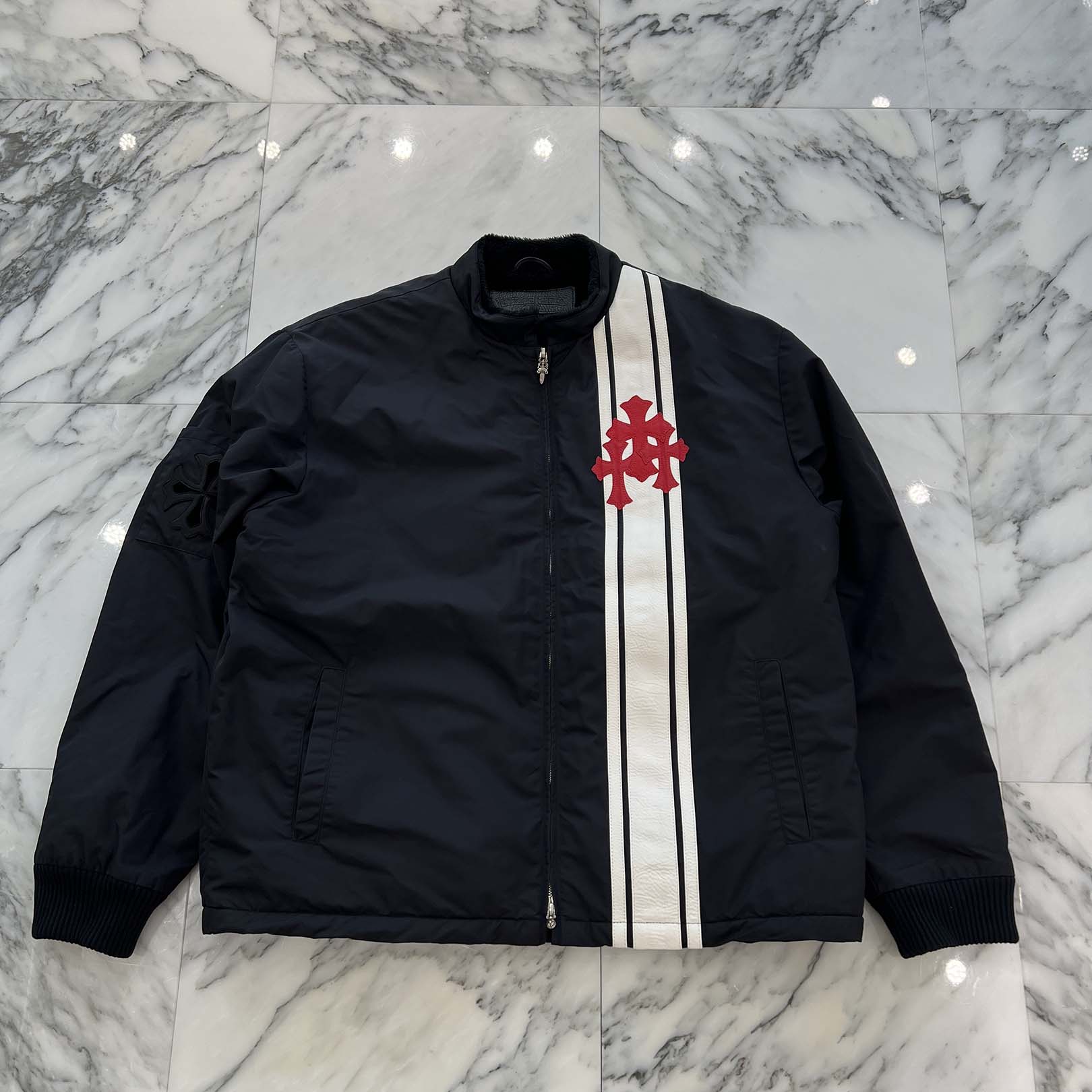 CHROME HEARTS Red 3 Cross Leather Patch Racing Zip Up Jacket Size XL クロムハーツ レッド3クロス レザーパッチ レーシング ジップアップ ジャケット サイズXL