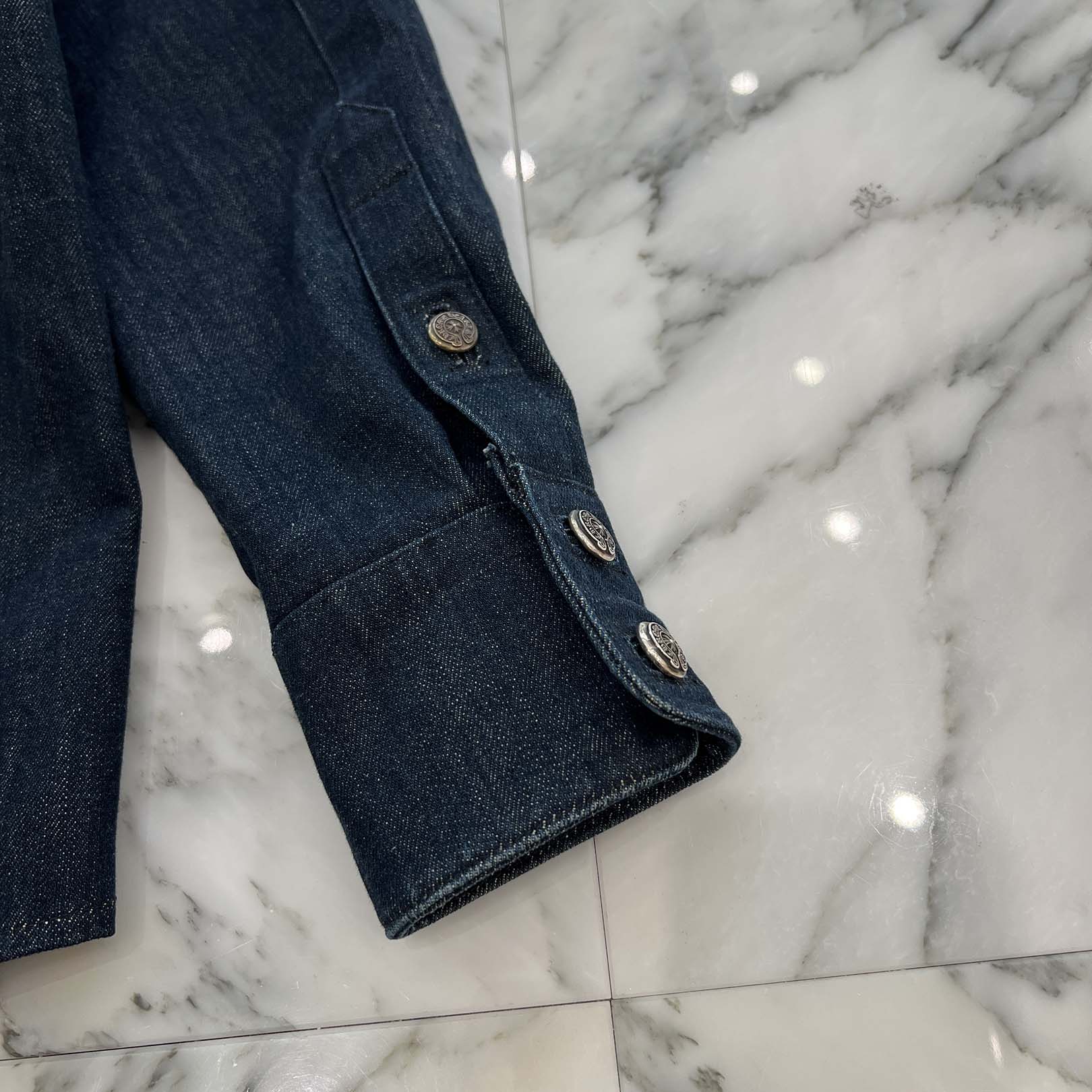 CHROME HEARTS Back Fleury Horseshoe Button Western Denim Shirt Jacket Size S クロムハーツ バックフレアニー ホースシューボタン ウエスタンデニムシャツジャケット サイズS