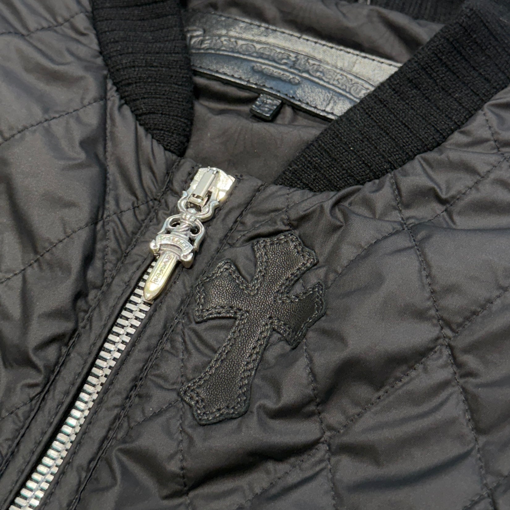 CHROME HEARTS Papa Leather Cross Patch Quilting Vest Size L クロムハーツ パパ レザークロスパッチ ベスト サイズL