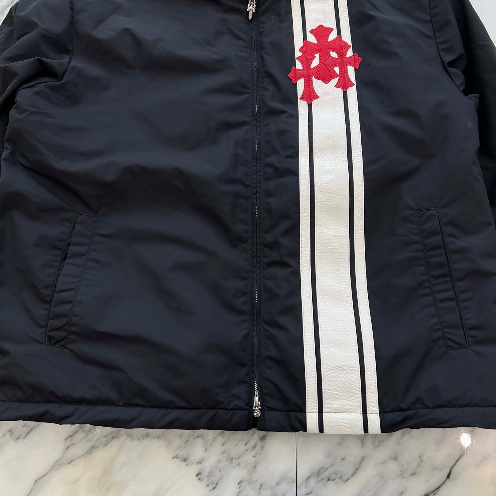 CHROME HEARTS Red 3 Cross Leather Patch Racing Zip Up Jacket Size XL クロムハーツ レッド3クロス レザーパッチ レーシング ジップアップ ジャケット サイズXL