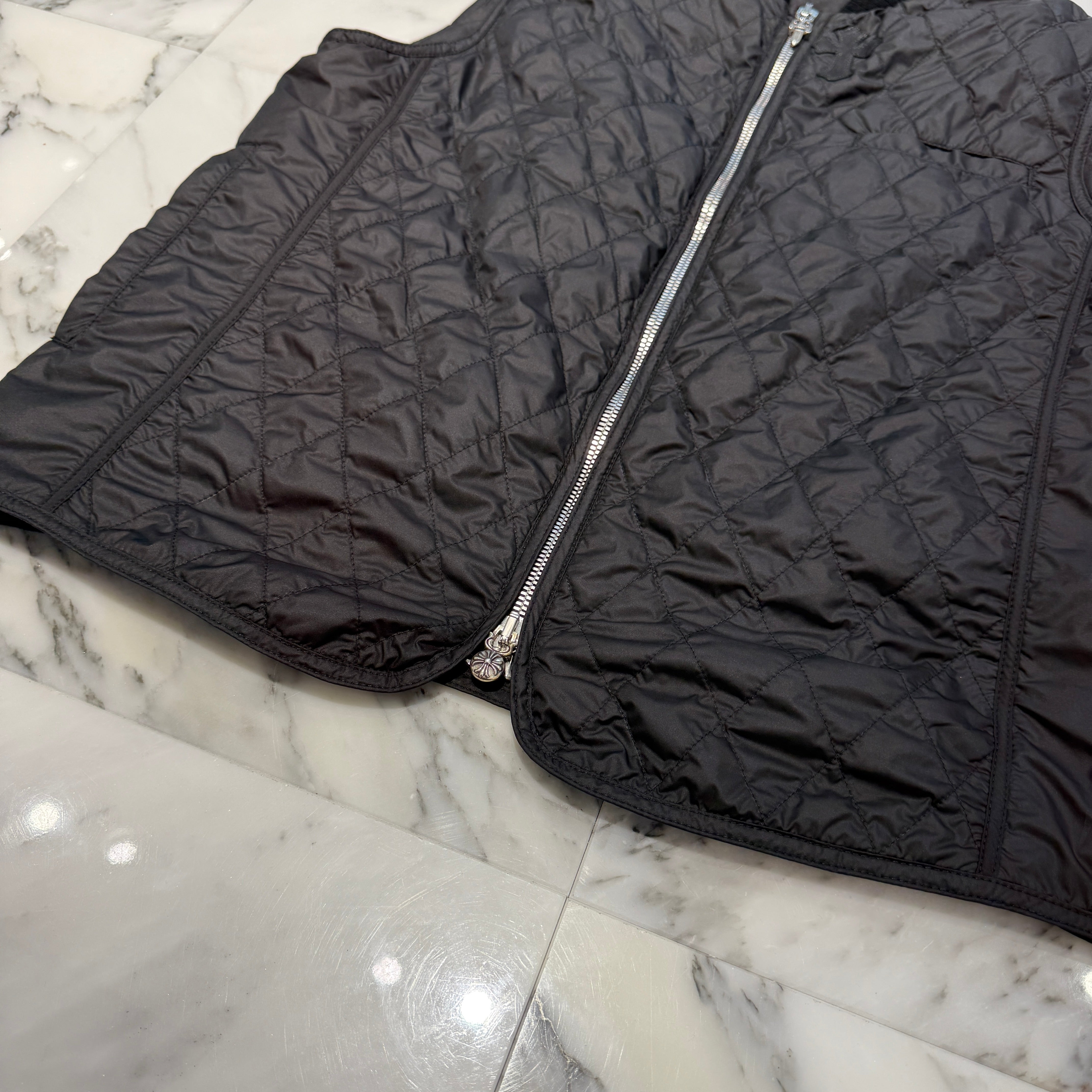 CHROME HEARTS Papa Leather Cross Patch Quilting Vest Size L クロムハーツ パパ レザークロスパッチ ベスト サイズL