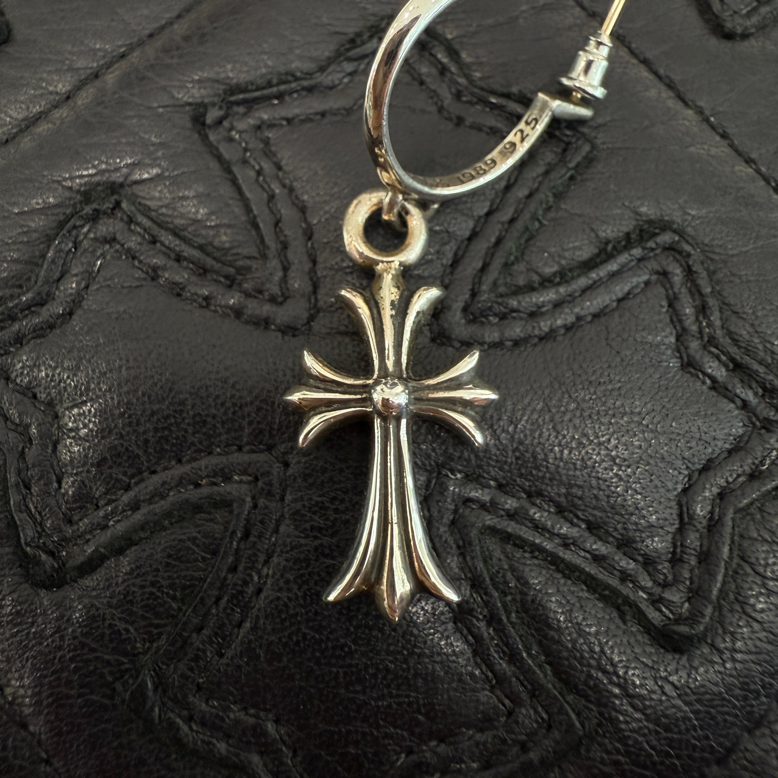 CHROME HEARTS Pave TINY CH Cross Hoop Earrings Pave Diamond