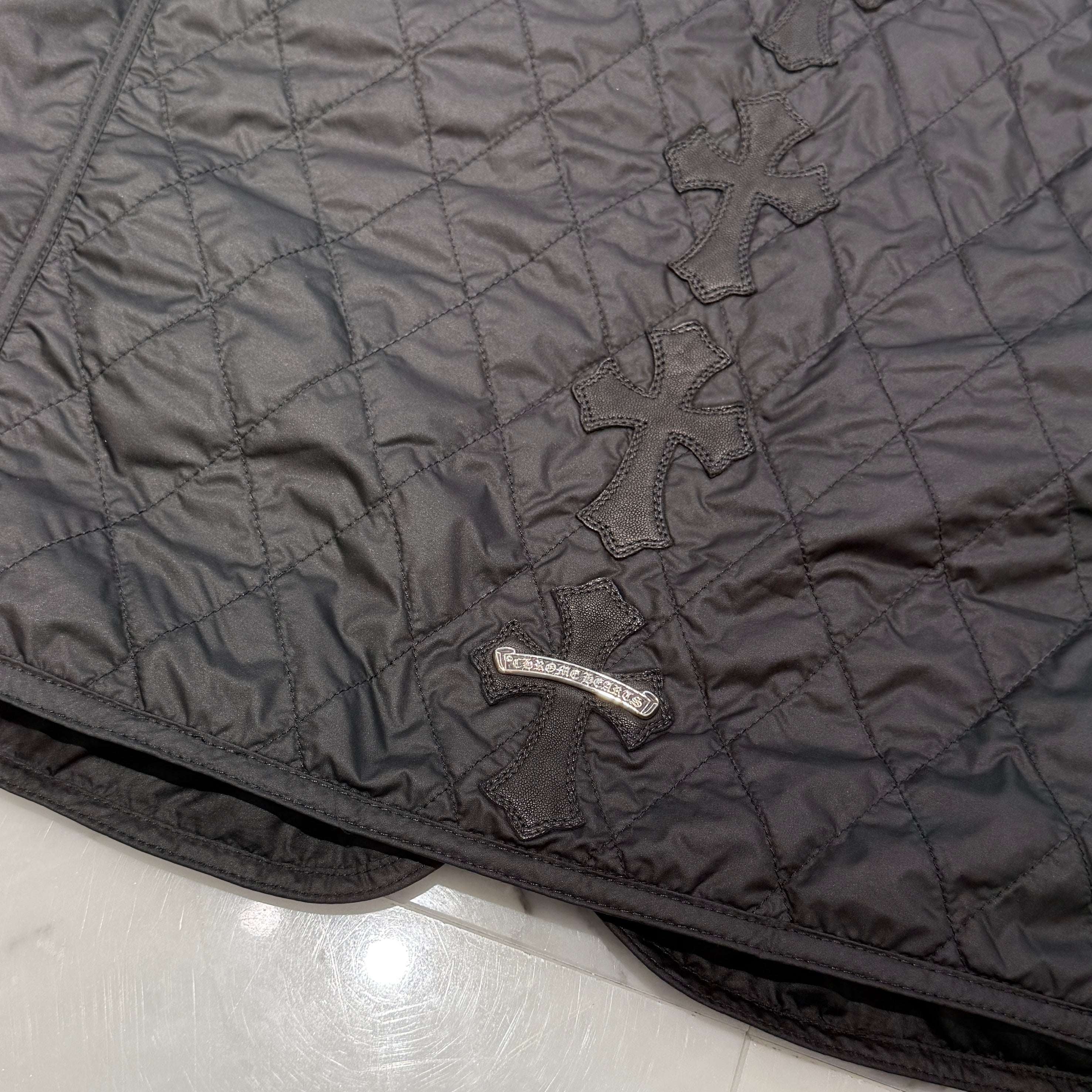 CHROME HEARTS Papa Leather Cross Patch Quilting Vest Size L クロムハーツ パパ レザークロスパッチ ベスト サイズL