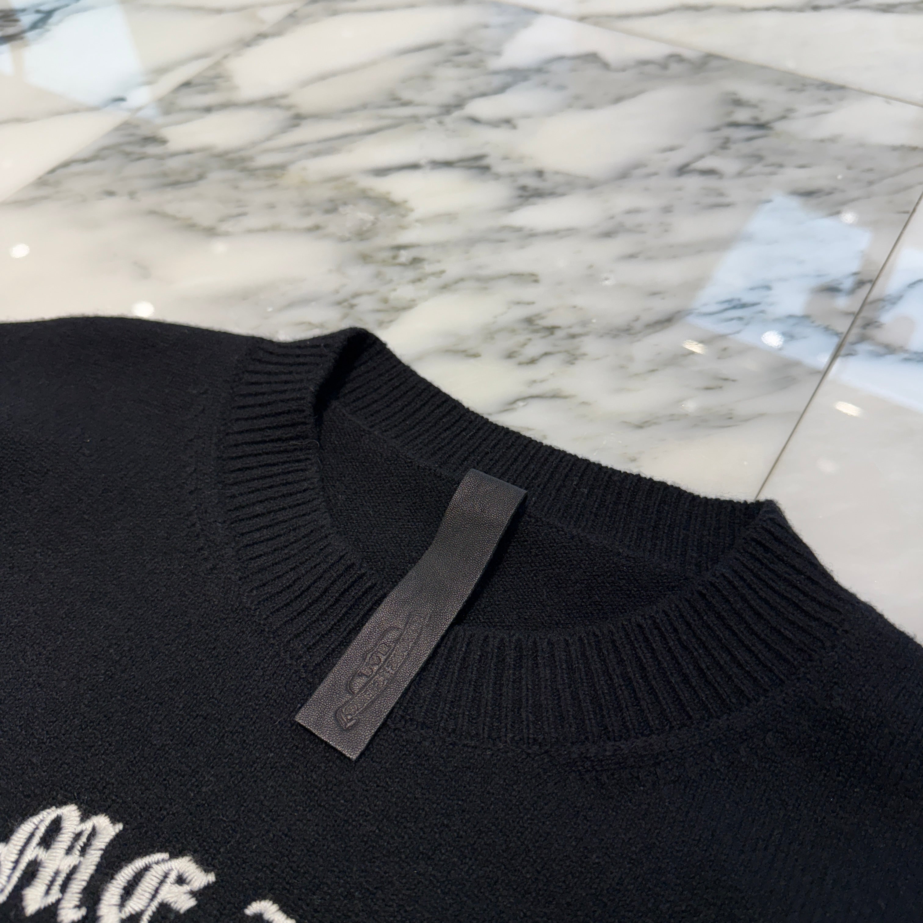 CHROME HEARTS Y NOT King Taco 3 Cemetery Cross Leather Patch Cashmere Knit Sweater Size XXL クロムハーツ ワイノット キングタコ 3セメタリークロス レザーパッチ カシミヤ ニットセーター サイズXXL