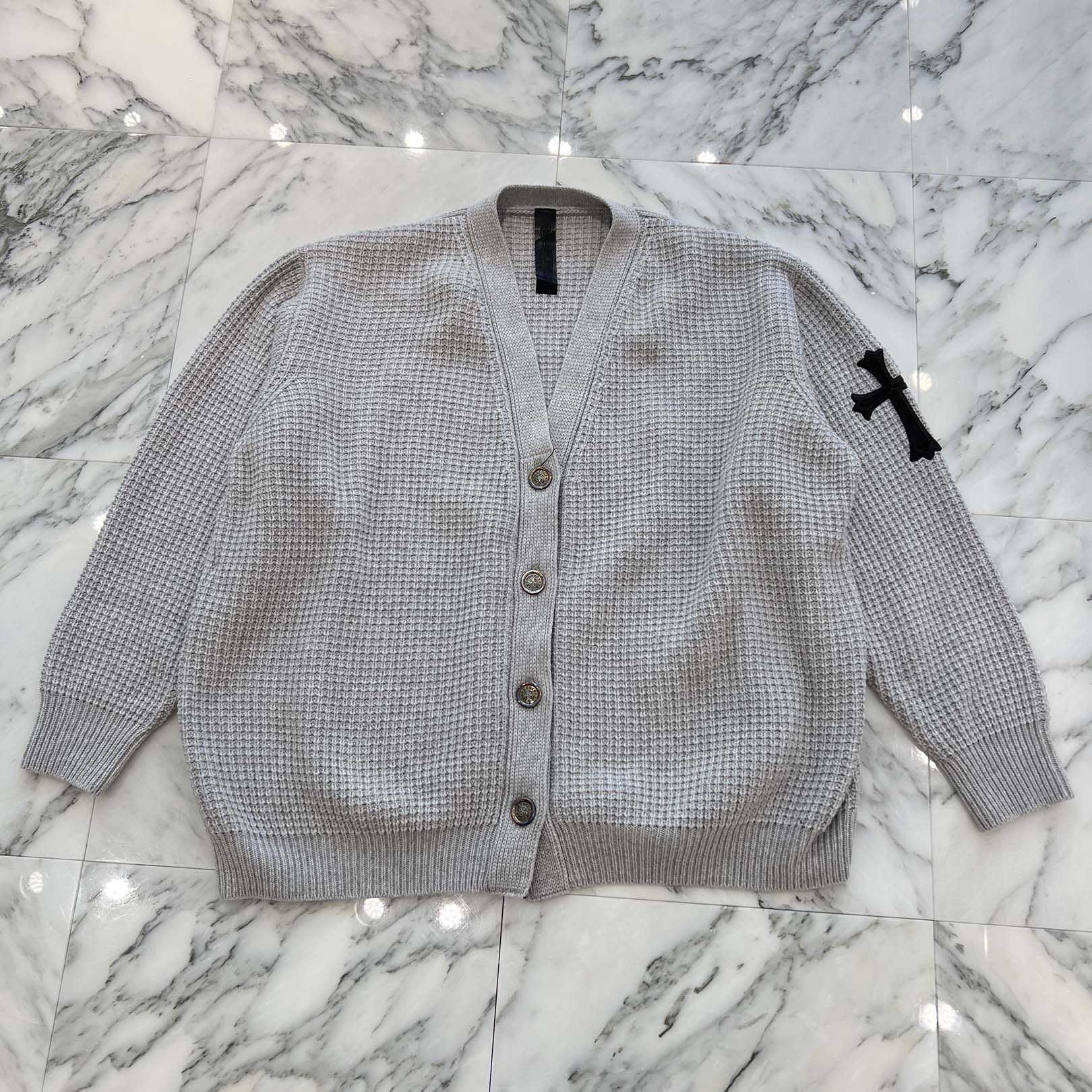 CHROME HEARTS YNOT Leather Cross Patch Cashmere Knit Cardigan Size L クロムハーツ ワイノット レザー クロス パッチ カシミヤ ニットカーディガン サイズL